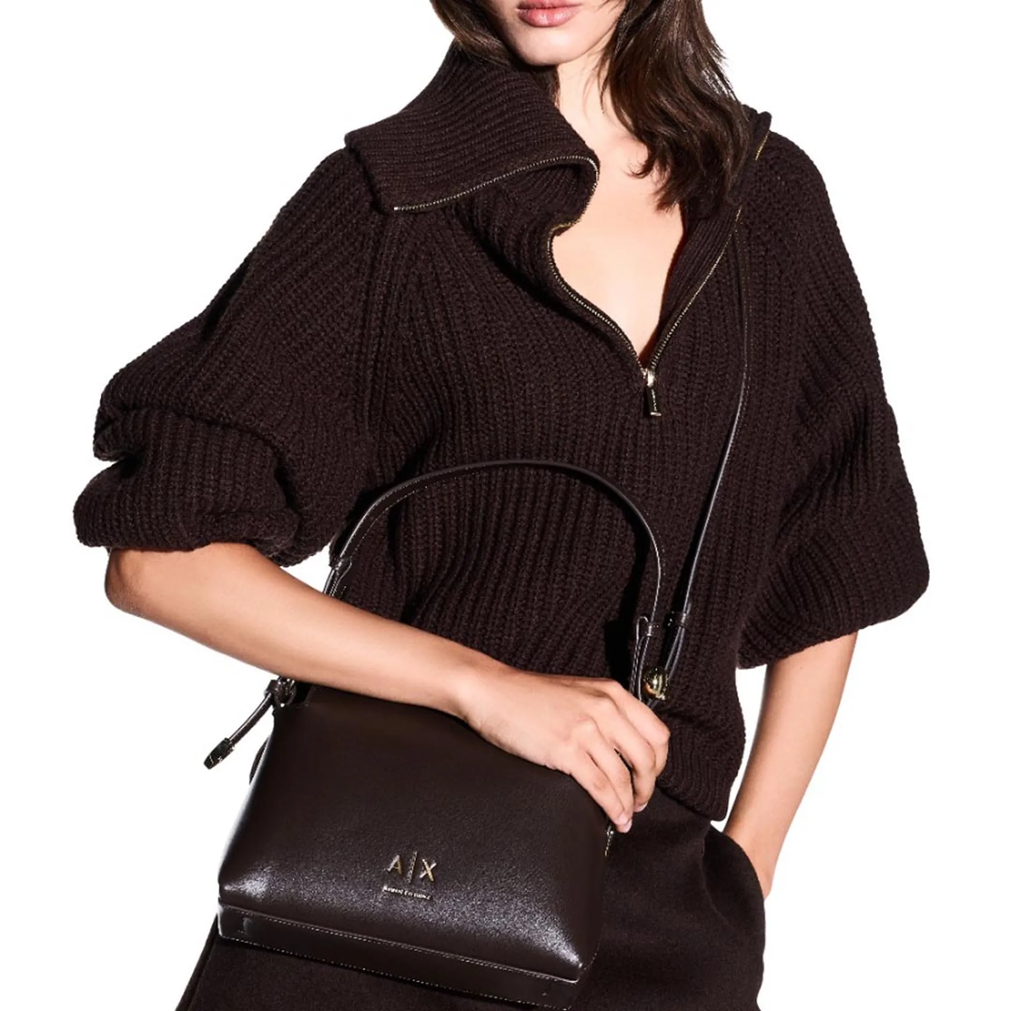 Armani Exchange Borsa A Spalla Con Tracolla Regolabile Marrone Xw002990Af26452 194599