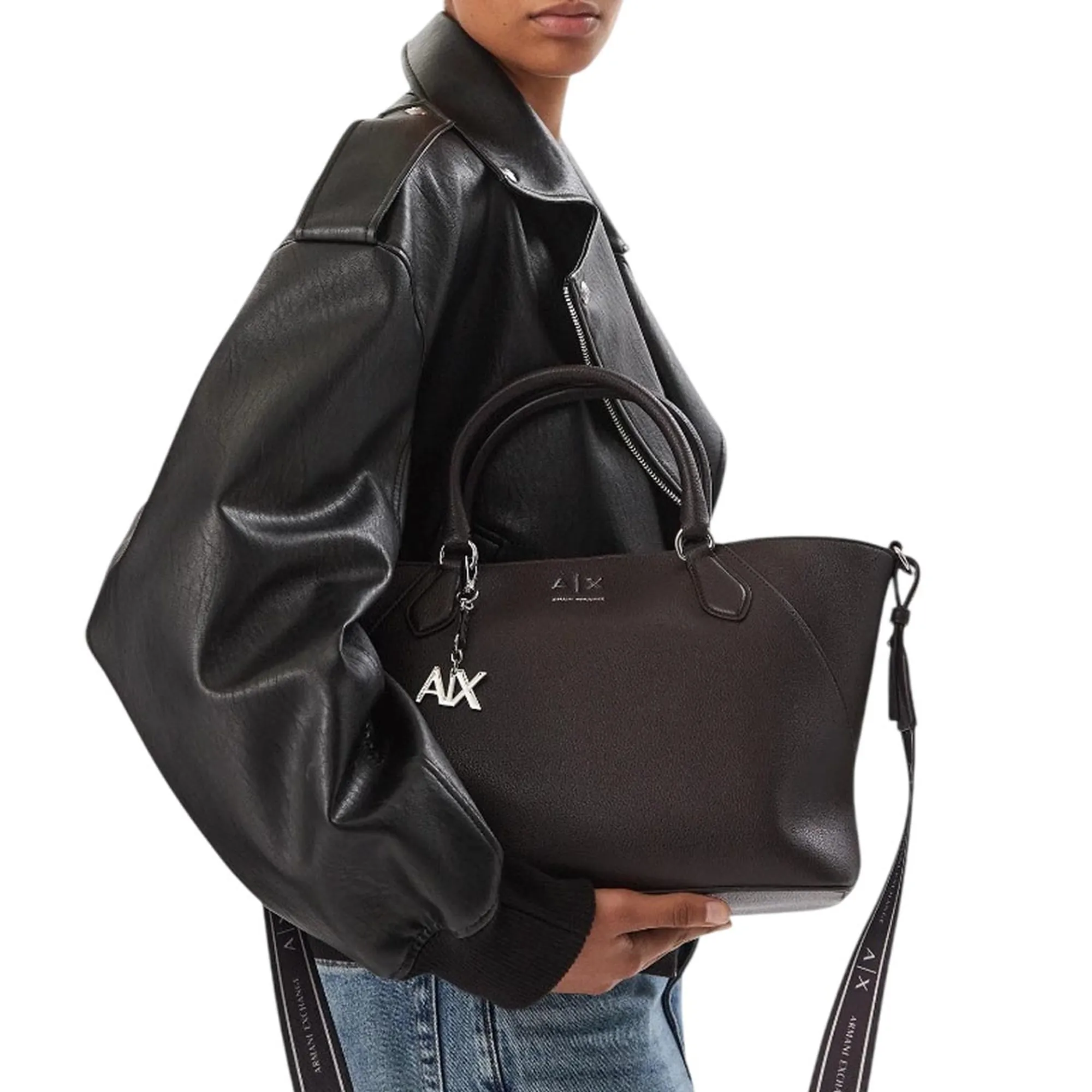 Armani Exchange Borsa Shopping Grande Con Tracolla E Charm Rimovibile Marrone Xw003086Af26569 194572