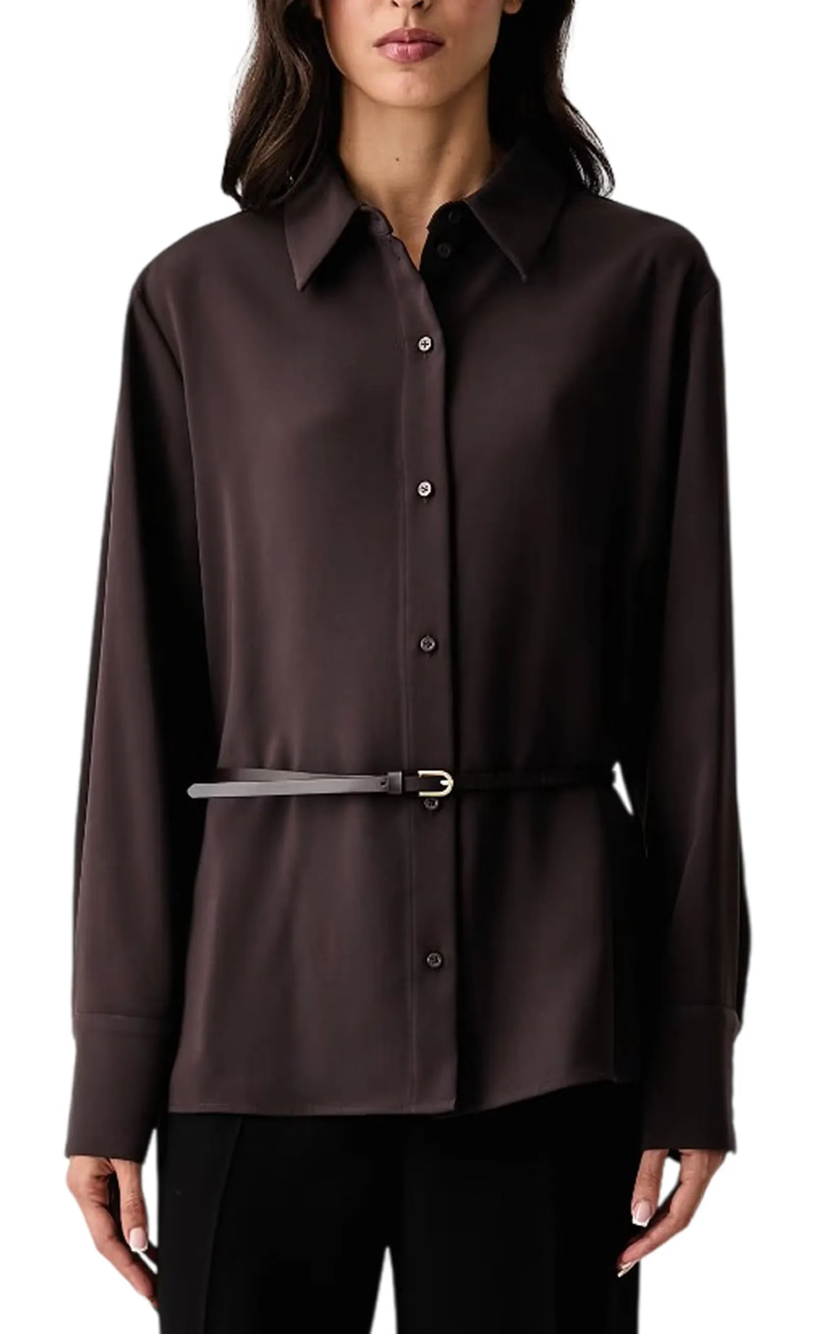 Armani Exchange Camicia In Crepe Con Cintura Marrone Xw002692Af16148 194737