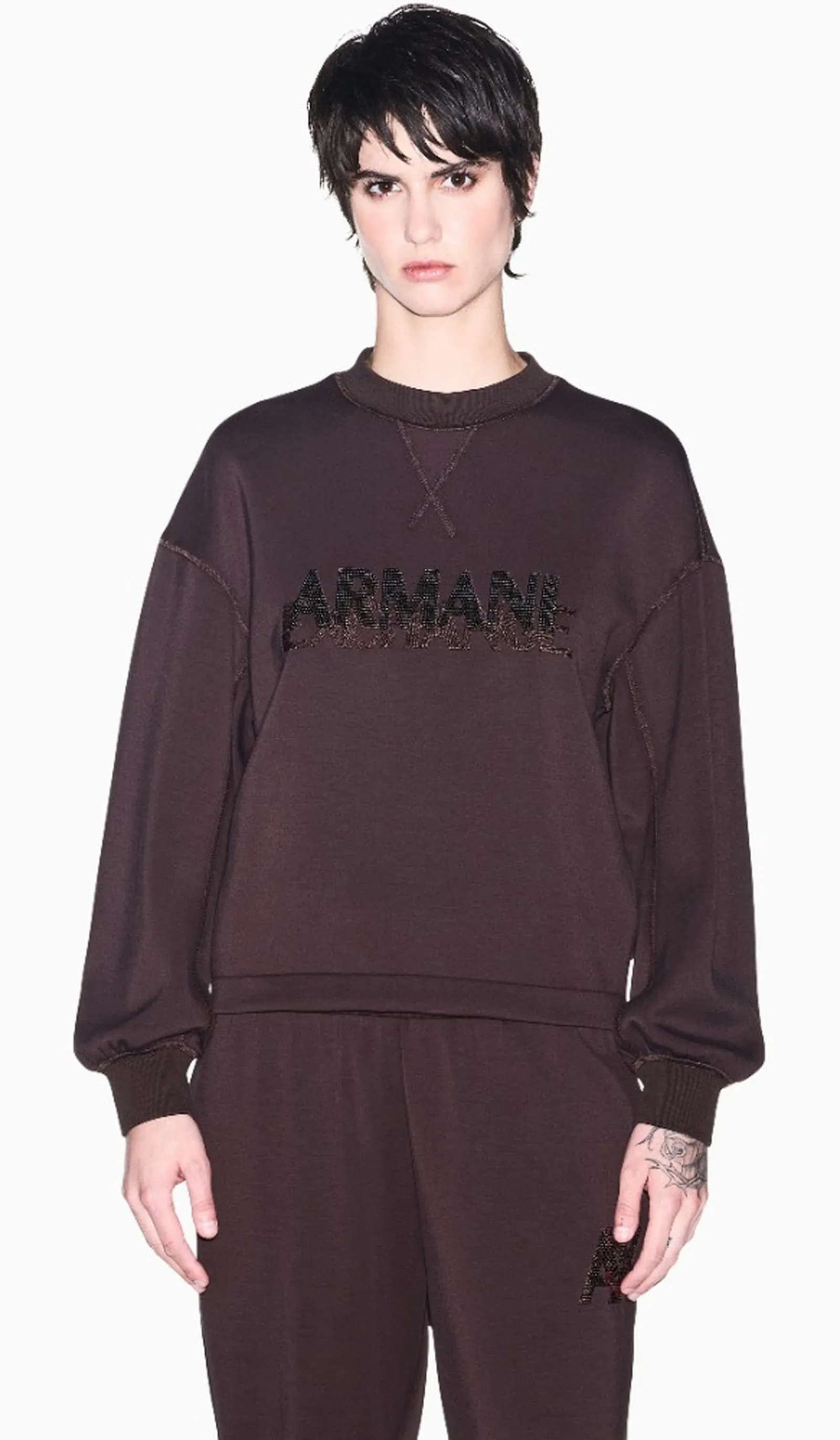 Armani Exchange Felpa In Tessuto Scuba Di Viscosa Stretch Marrone Scuro Xw002397Af13397 193440