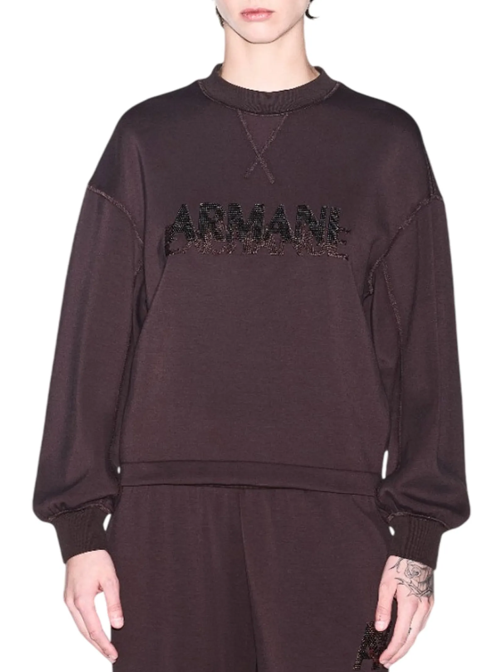 Armani Exchange Felpa In Tessuto Scuba Di Viscosa Stretch Marrone Scuro Xw002397Af13397 195647