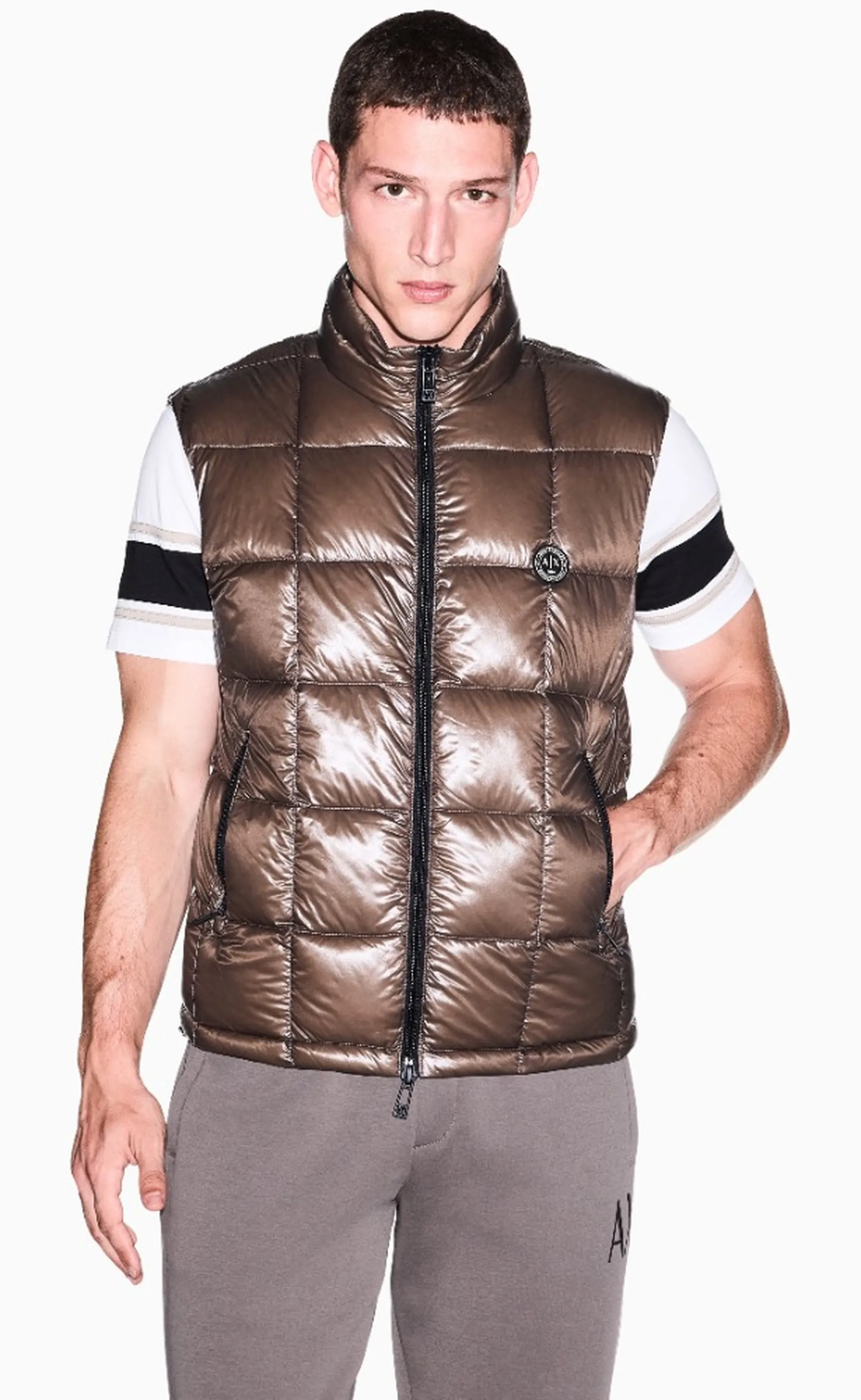 Armani Exchange Gilet Imbottito In Piuma Marrone Chiaro Xm003475Af23755 193379