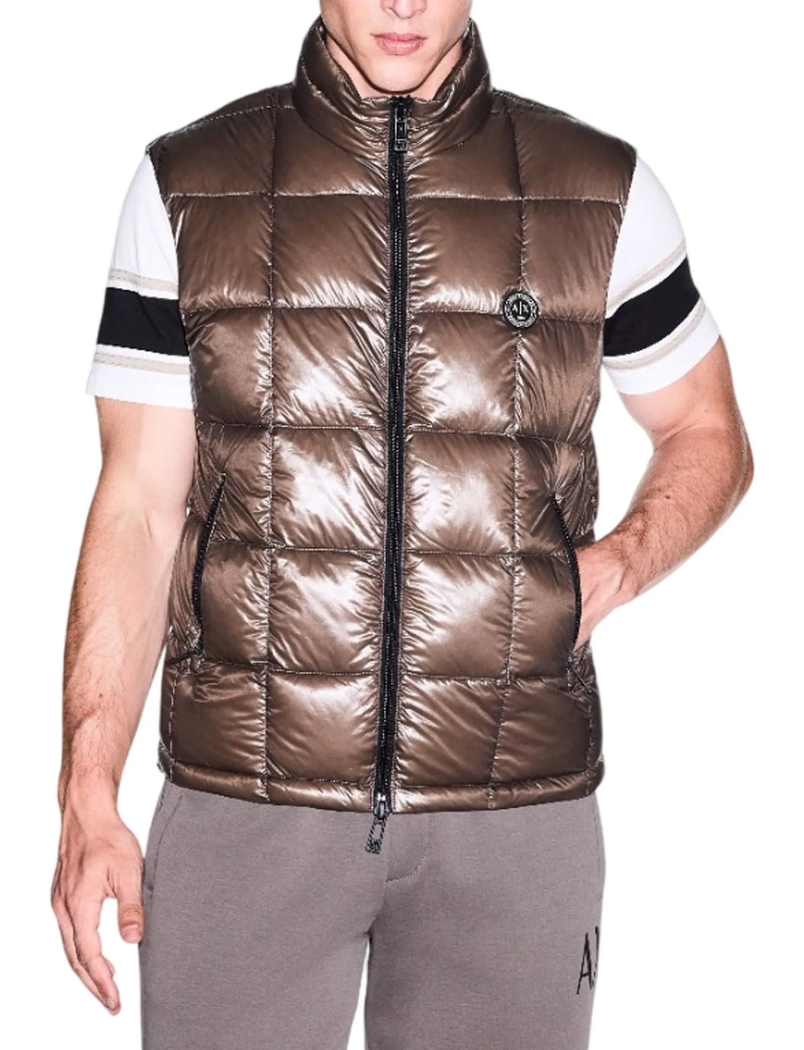 Armani Exchange Gilet Imbottito In Piuma Marrone Chiaro Xm003475Af23755 193598