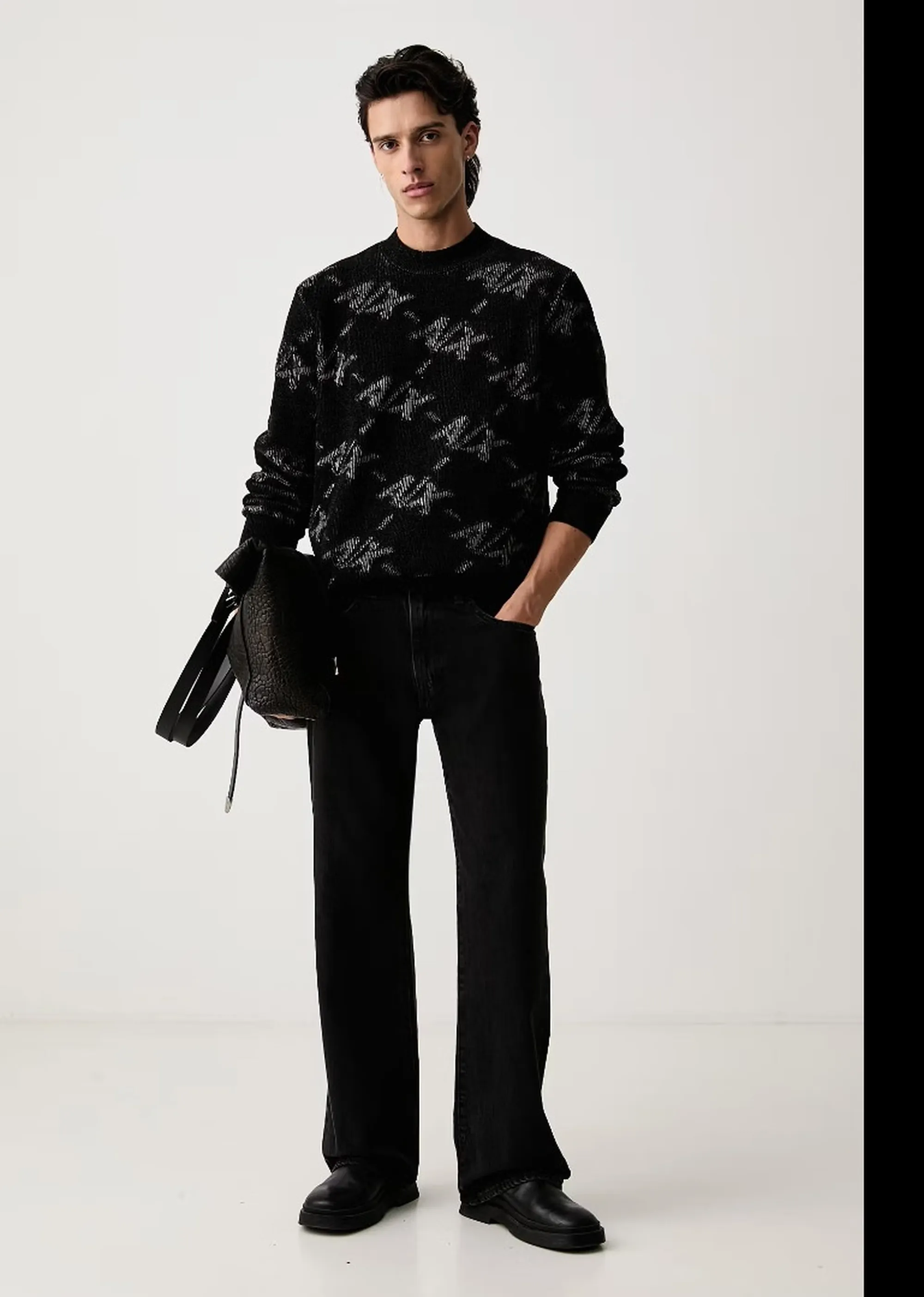 Armani Exchange Maglia Girocollo Con Logo All Over Nero Xm002992Af16916 193283