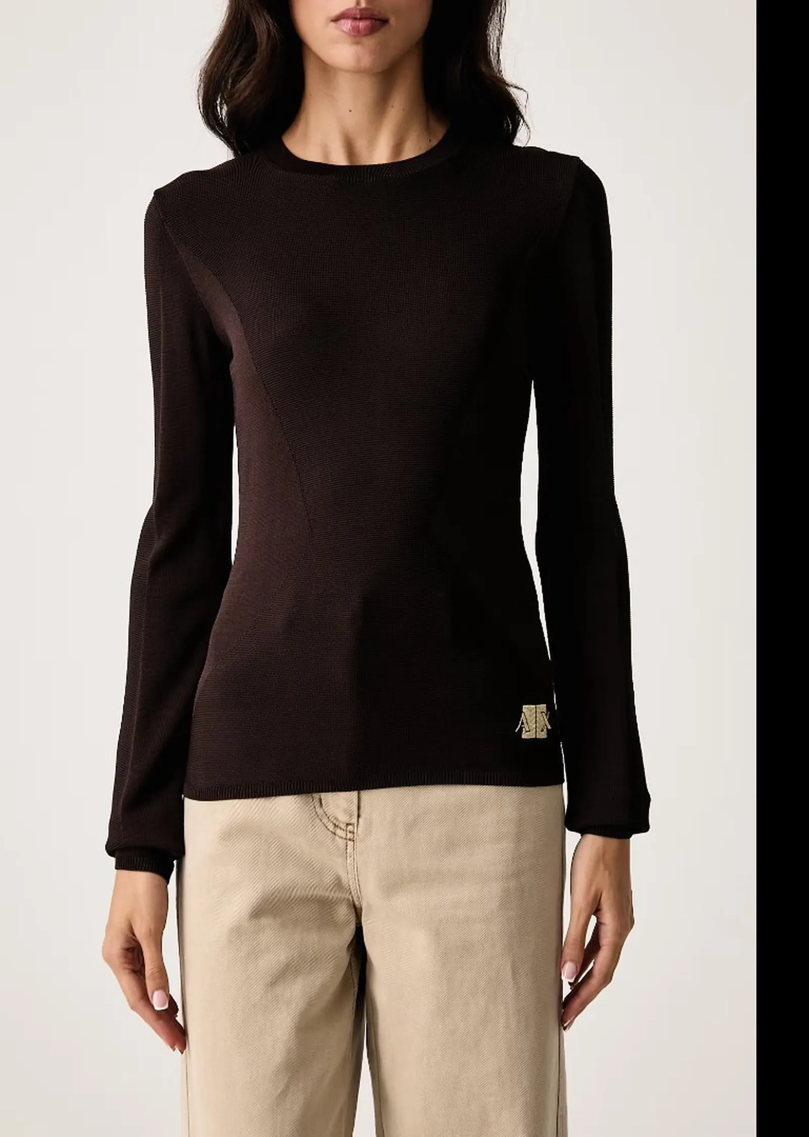 Armani Exchange Maglia In Viscosa Con Logo Ricamato Marrone Xw002881Af10352 193526