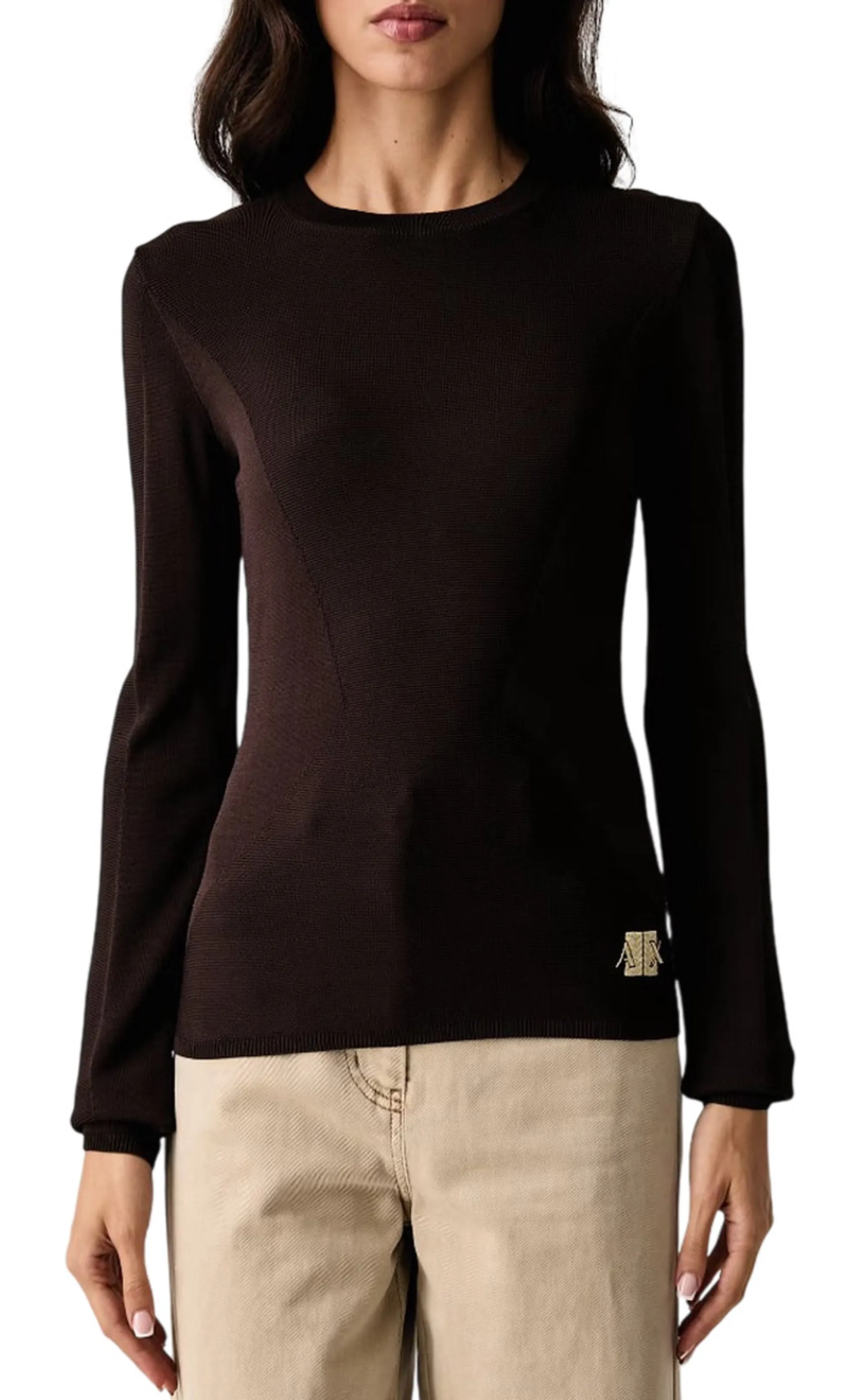Armani Exchange Maglia In Viscosa Con Logo Ricamato Marrone Xw002881Af10352 195687