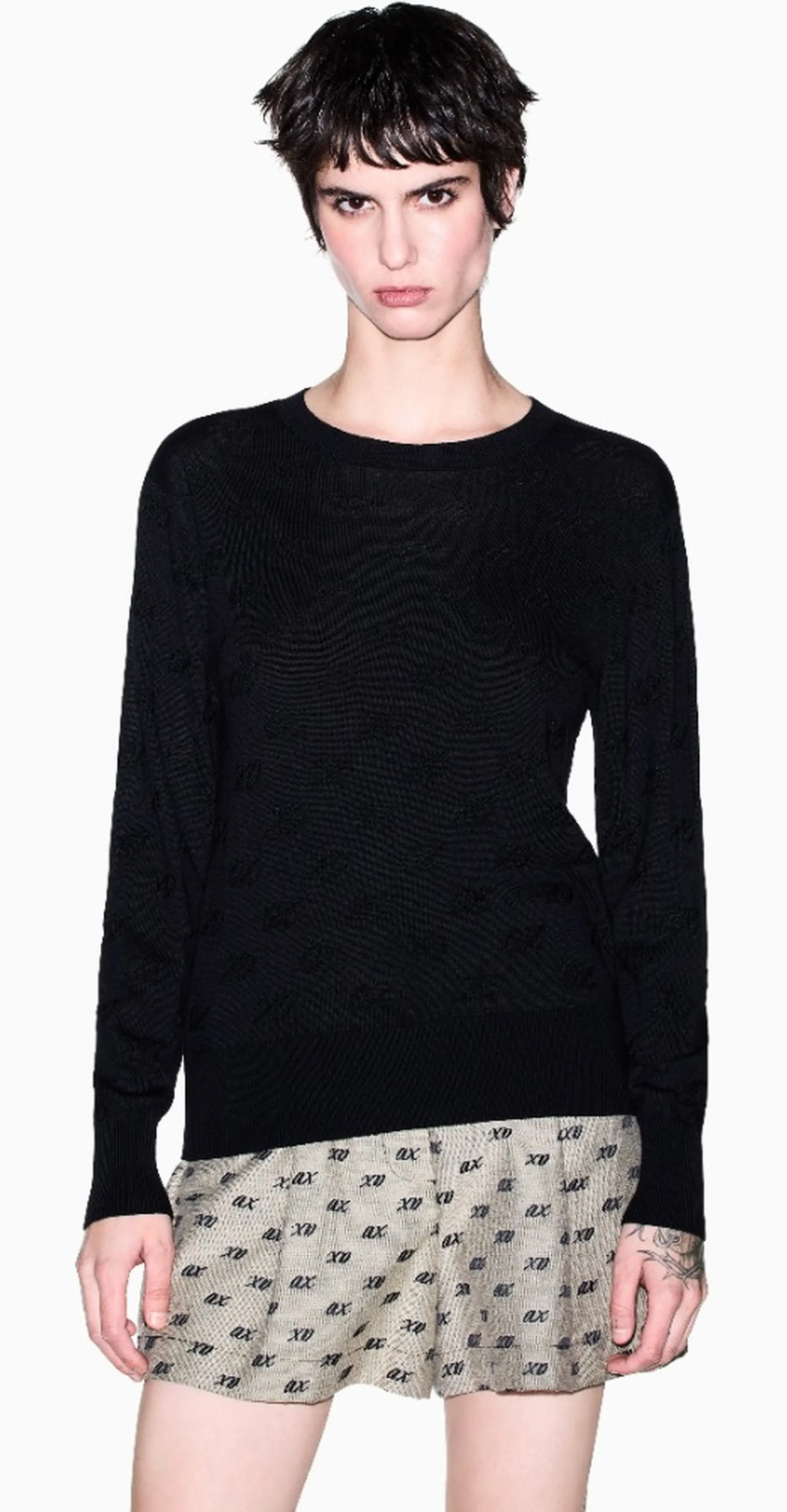 Armani Exchange B'Viscose And Cotton Sweater With Relief Pattern' Black Xw002875Af16620 193515