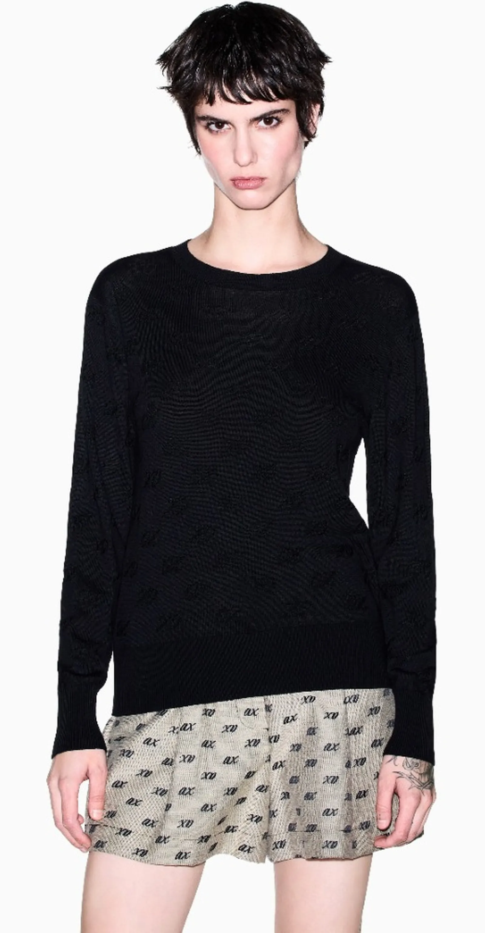 Armani Exchange Maglia In Viscosa E Cotone Con Motivo A Rilievo Nero Xw002875Af16620 193515