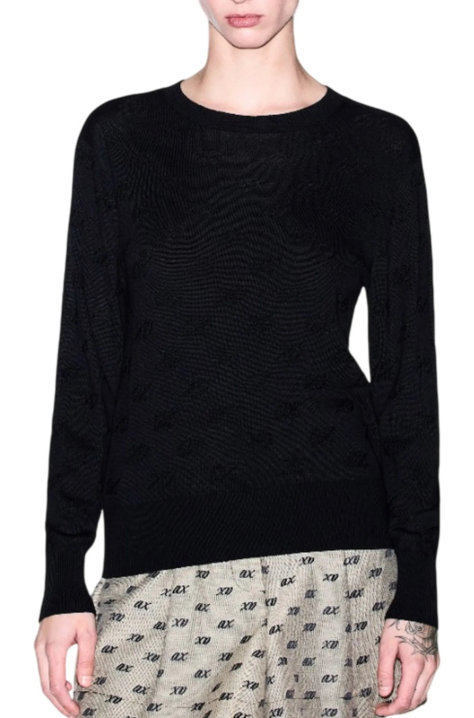 Armani Exchange Maglia In Viscosa E Cotone Con Motivo A Rilievo Nero Xw002875Af16620 195677