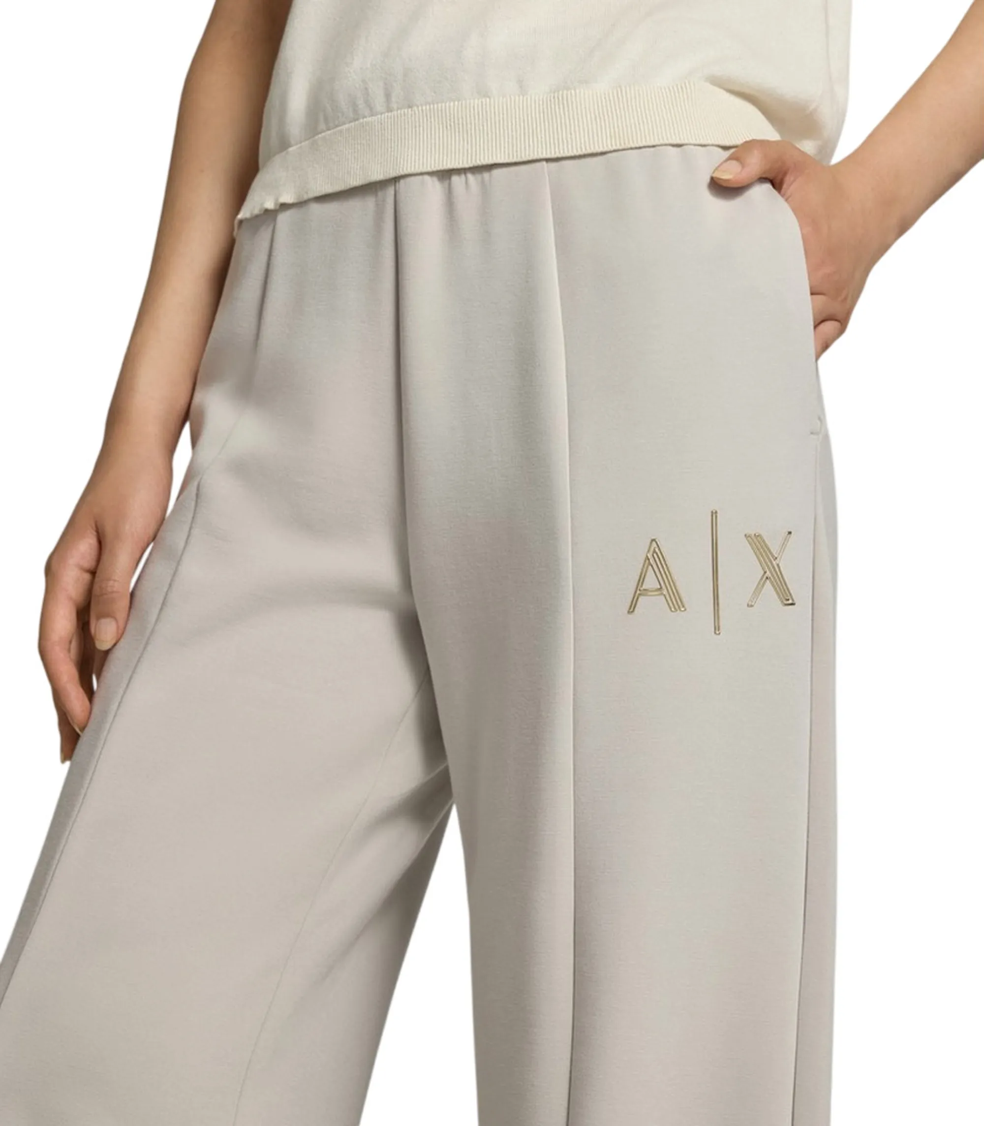 Armani Exchange Pantalone A Gamba Larga In Tessuto Scuba Beige Xw002759Af24068 195294