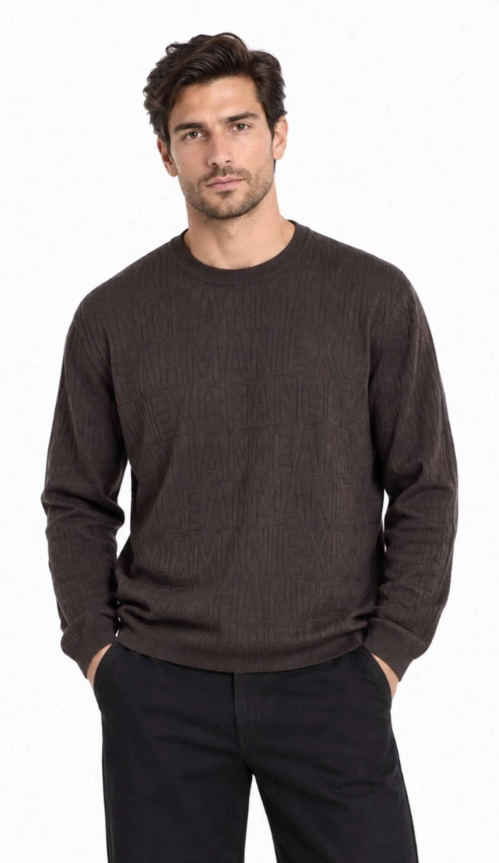 Armani Exchange Pullover Vestibilita Regular In Misto Viscosa Marrone Chiaro Xm002986Af10454 193277
