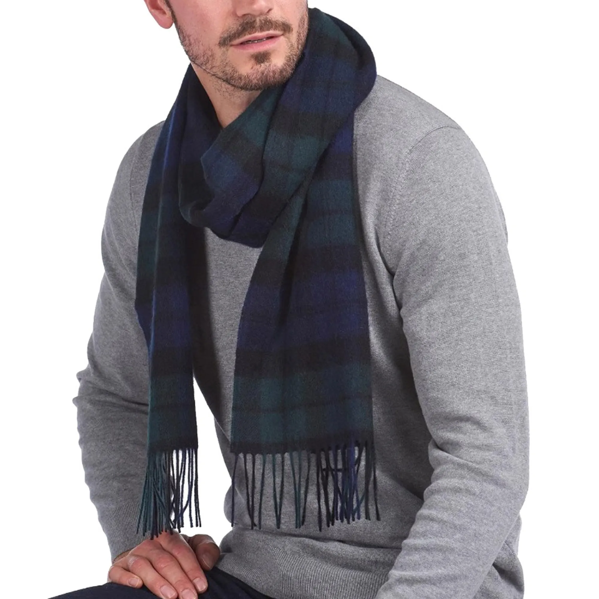Barbour B'New Check Tartan Scarf' Black Usc0137 72266