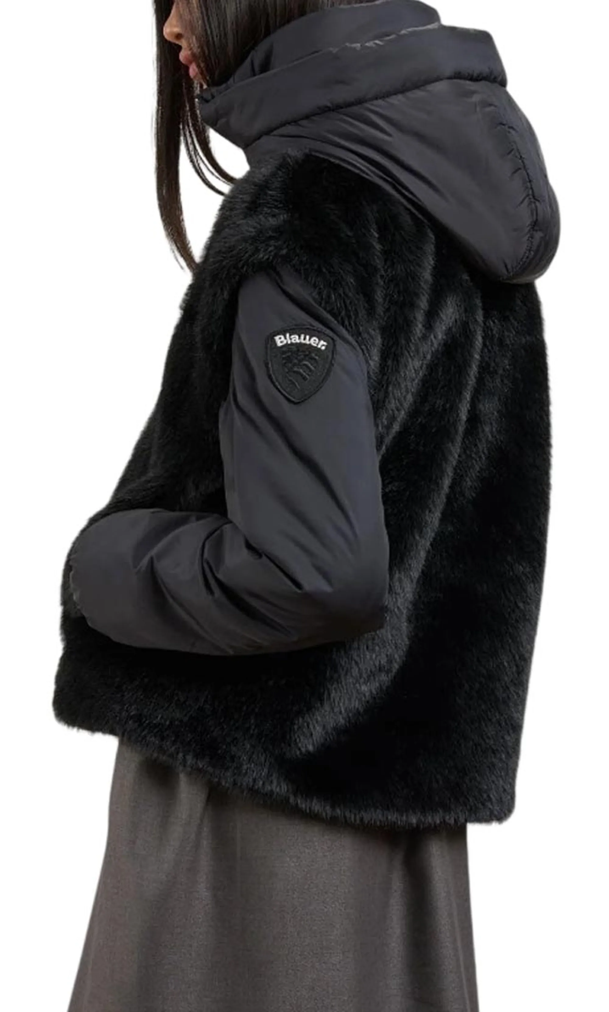 Blauer Giubbino In Eco Pelliccia E Nylon Juniper Nero 26Wbldc04339 200919