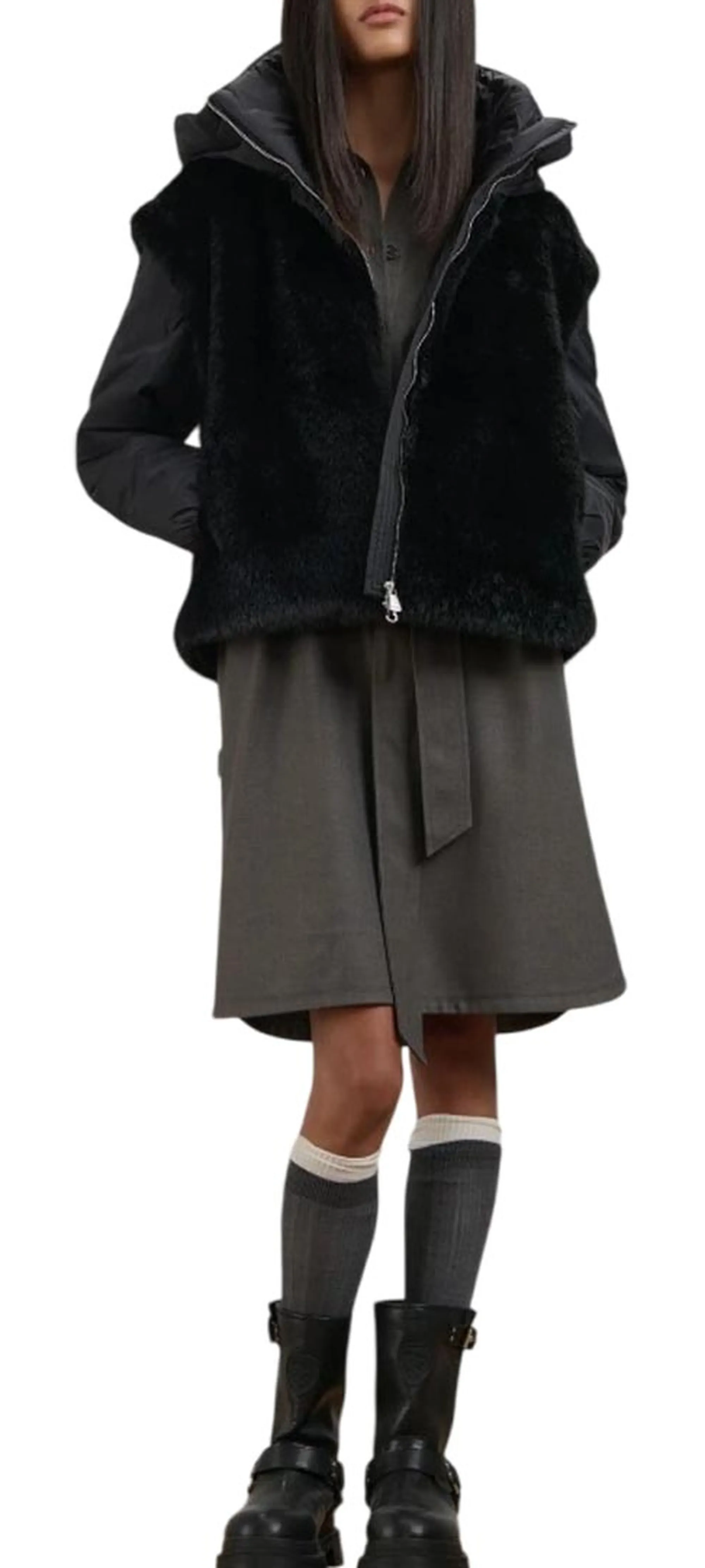 Blauer Giubbino In Eco Pelliccia E Nylon Juniper Nero 26Wbldc04339 200920