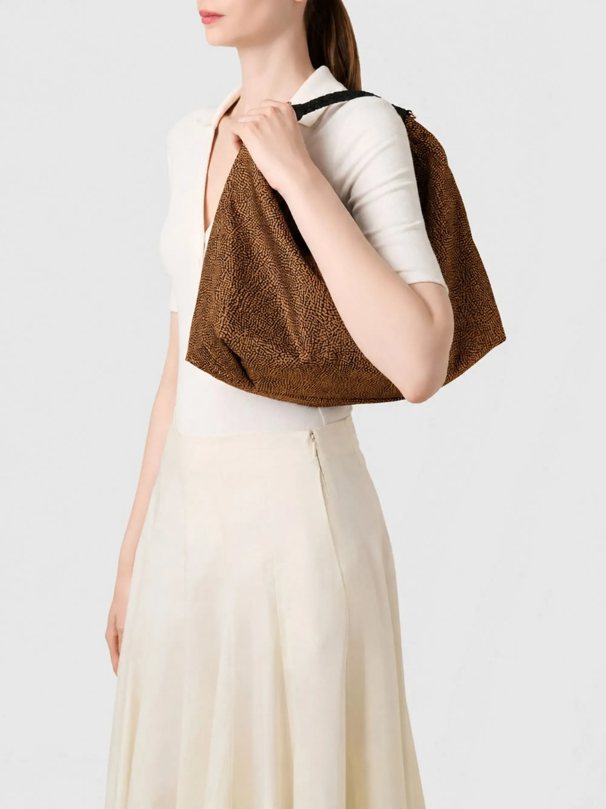Borbonese B'Plie Hobo Medium Bag' Chestnut 910102060195264 186642
