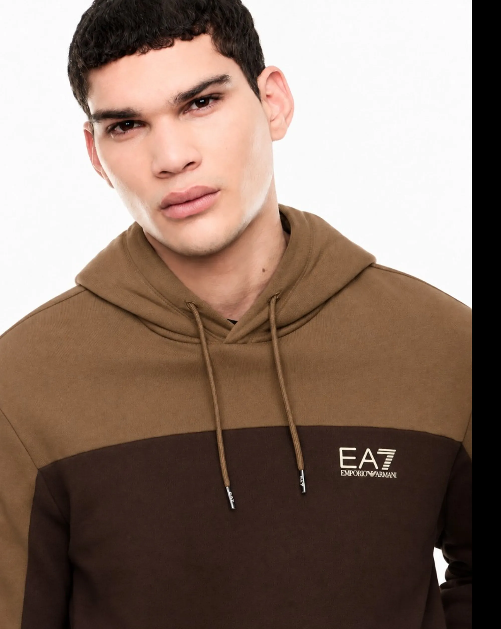 Ea7 Felpa Bicolore Con Logo Marrone 7M002400Af10377 191145