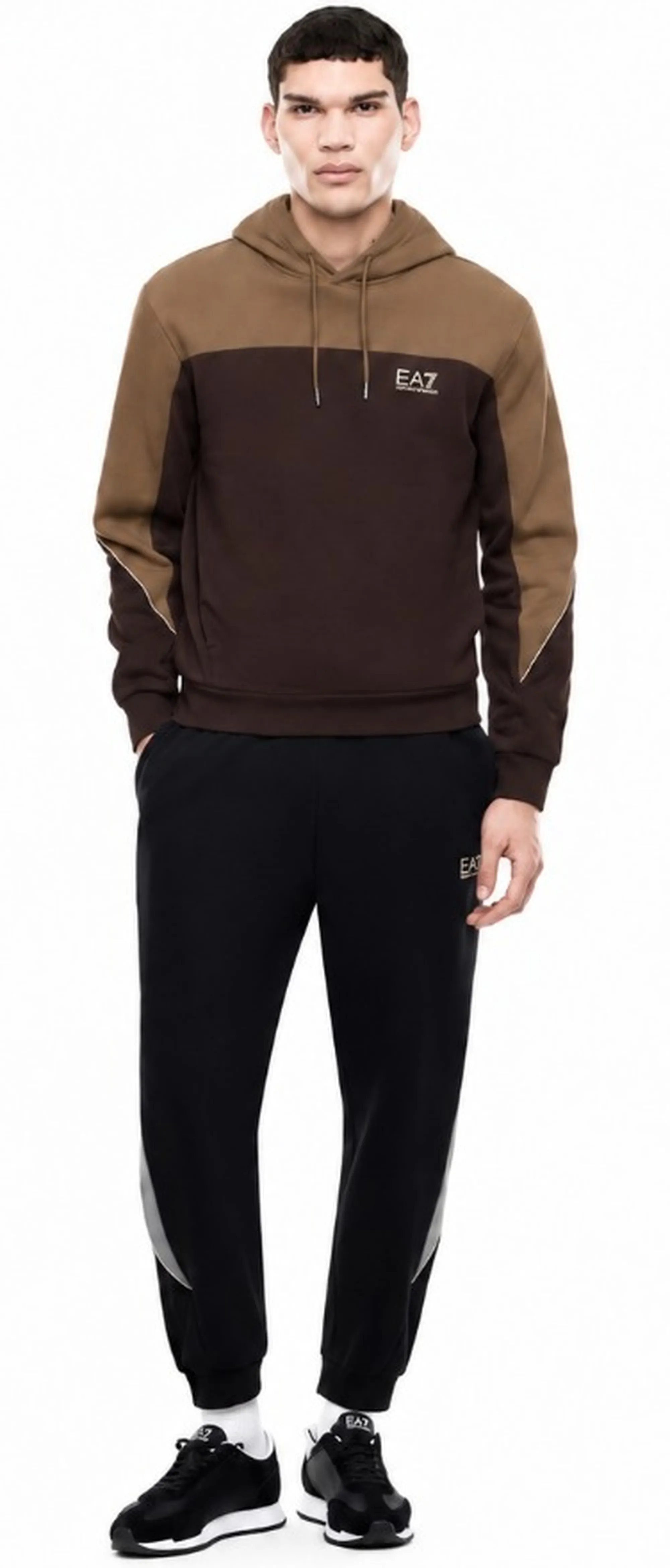 Ea7 Felpa Bicolore Con Logo Marrone 7M002400Af10377 191146