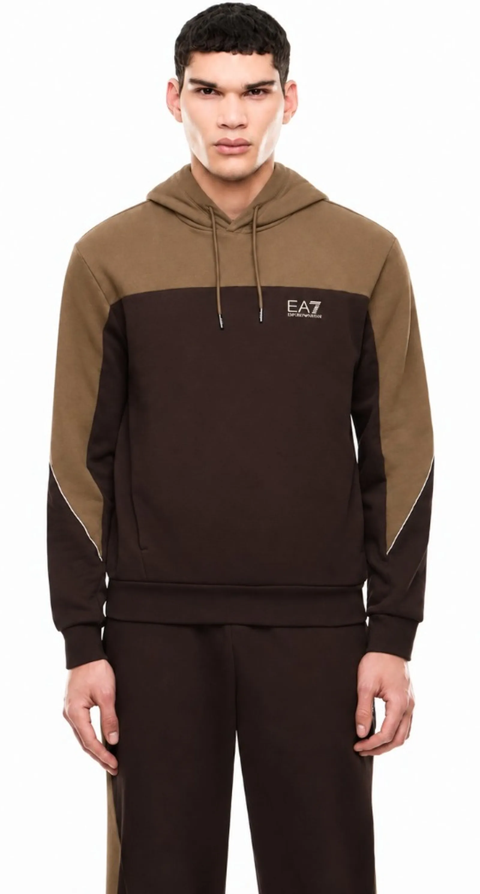 Ea7 Felpa Bicolore Con Logo Marrone 7M002400Af10377 191147