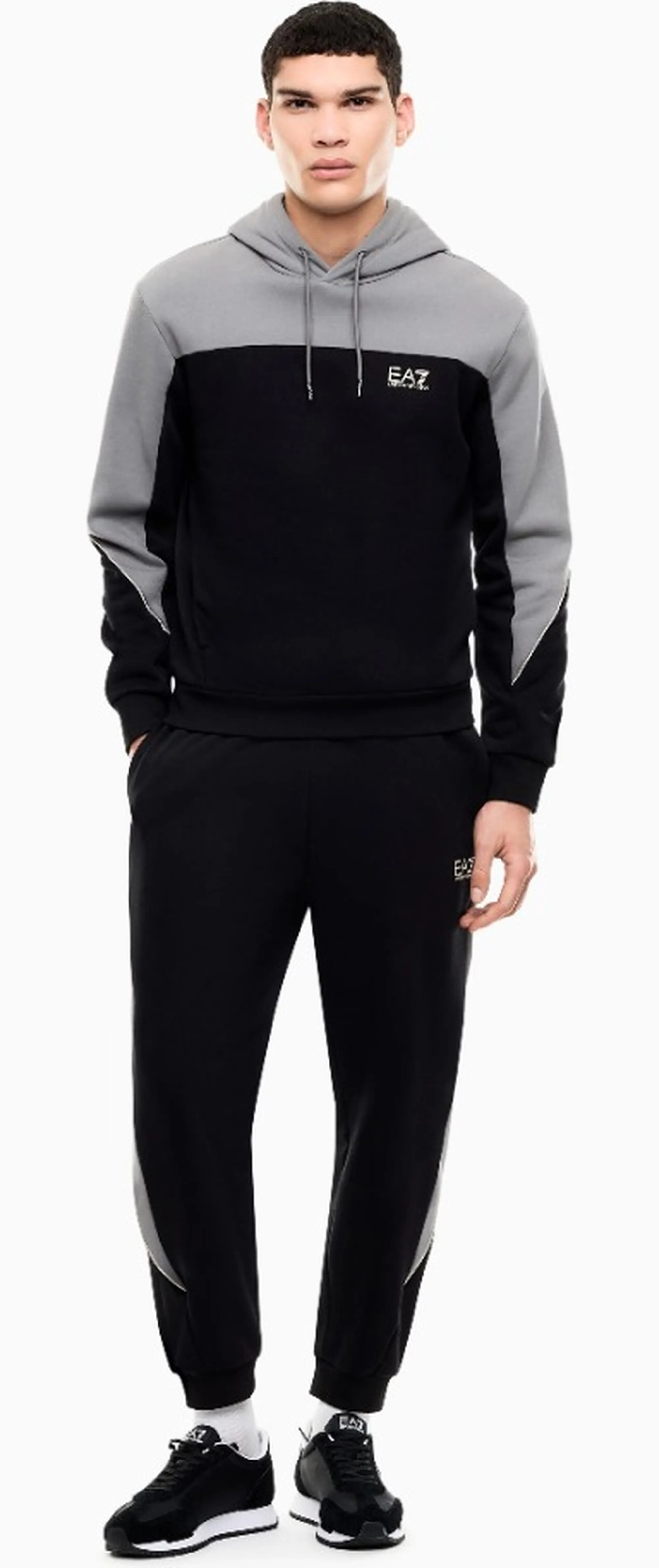 Ea7 Felpa Bicolore Con Logo Nero 7M002400Af10377 191141