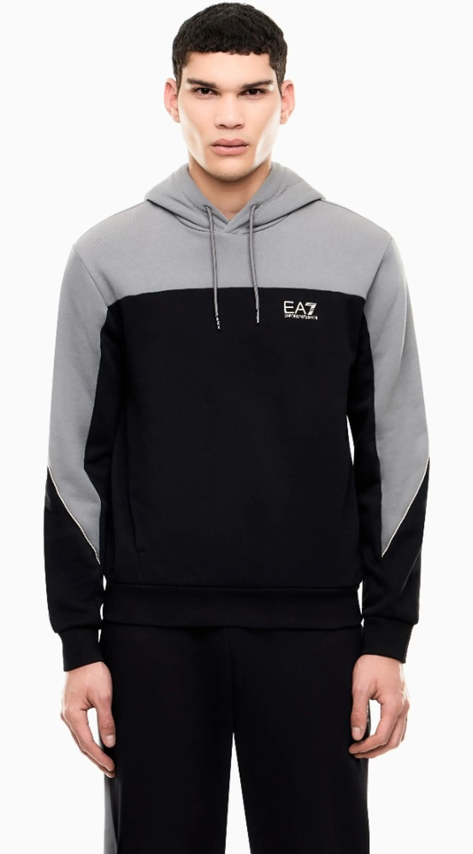 Ea7 Felpa Bicolore Con Logo Nero 7M002400Af10377 191142