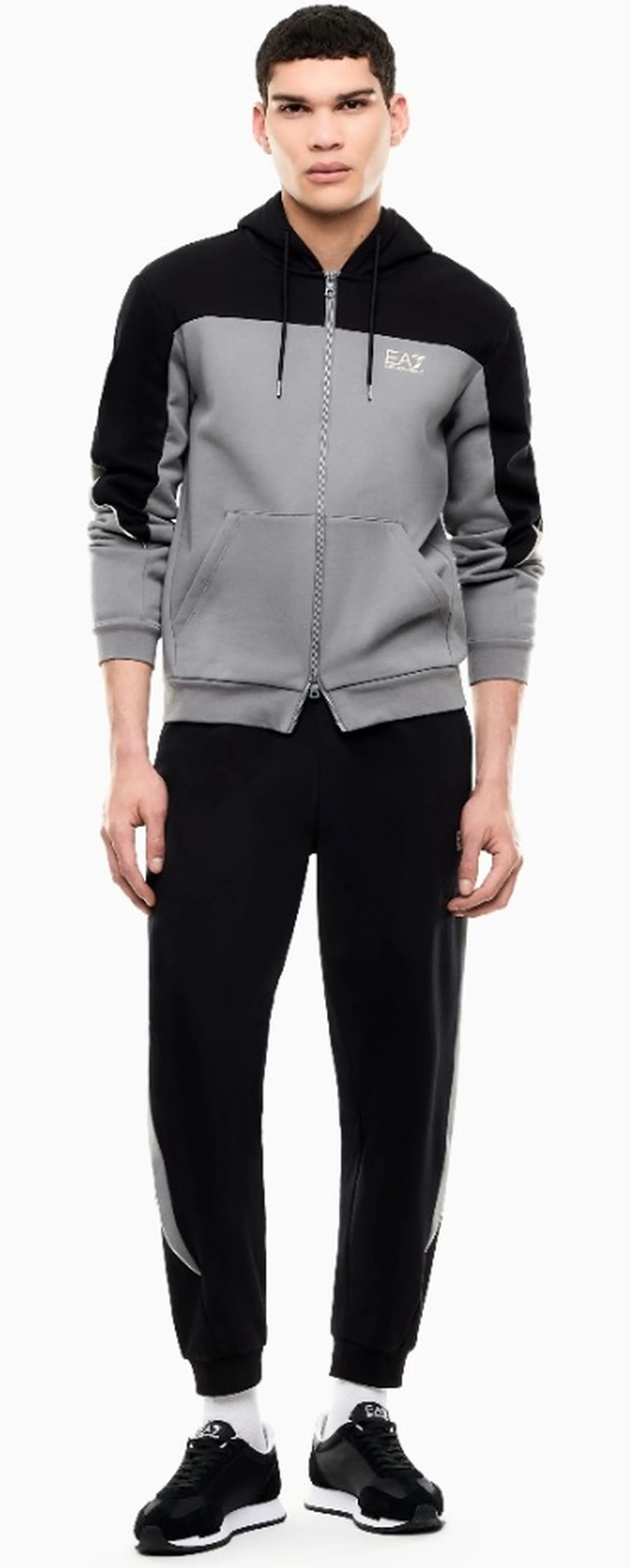 Ea7 Felpa Full Zip Bicolore Grigio 7M002402Af10377 191150