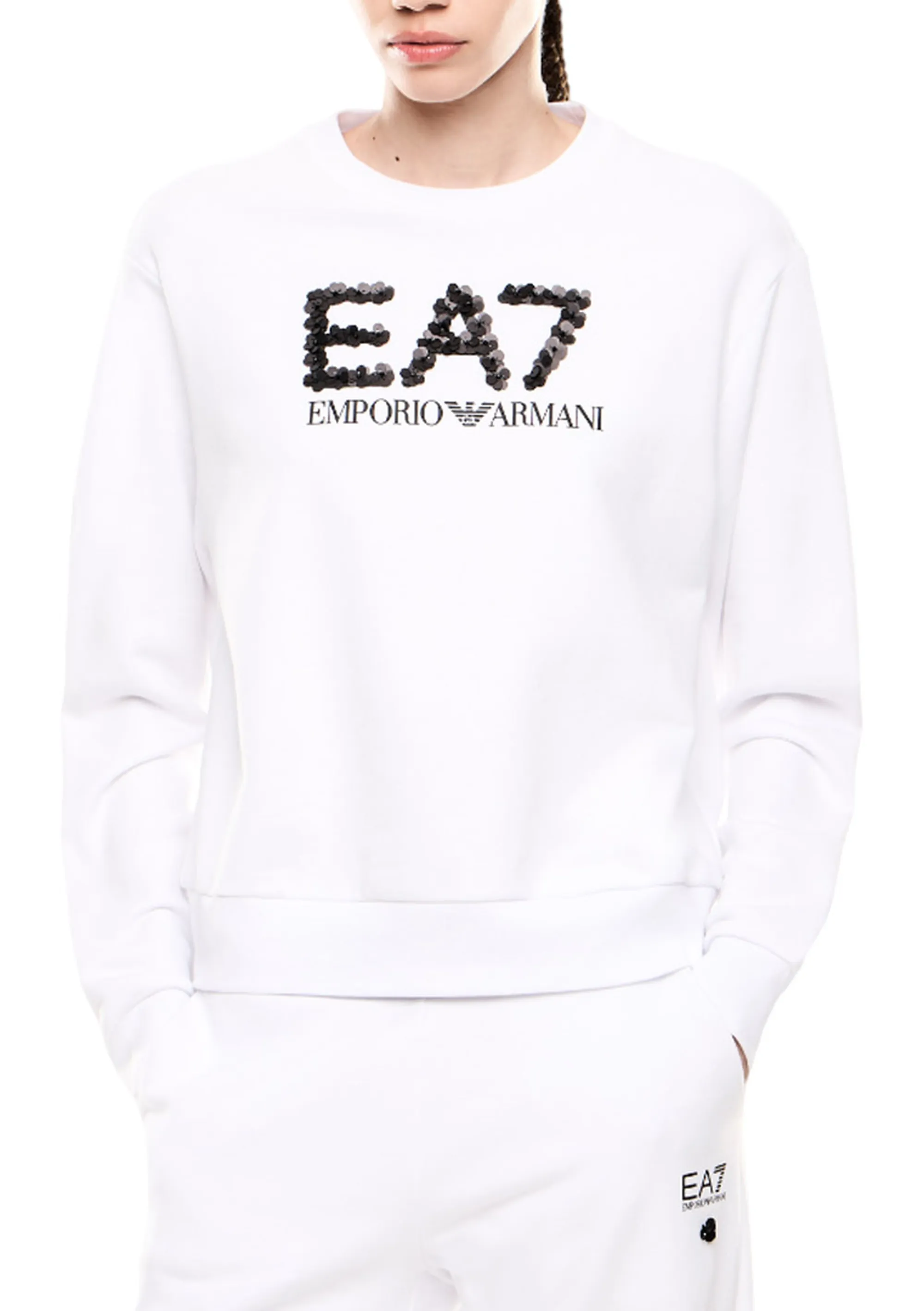 Ea7 Felpa Girocollo Con Paillettes Bianco 7W000542Af16442 164029