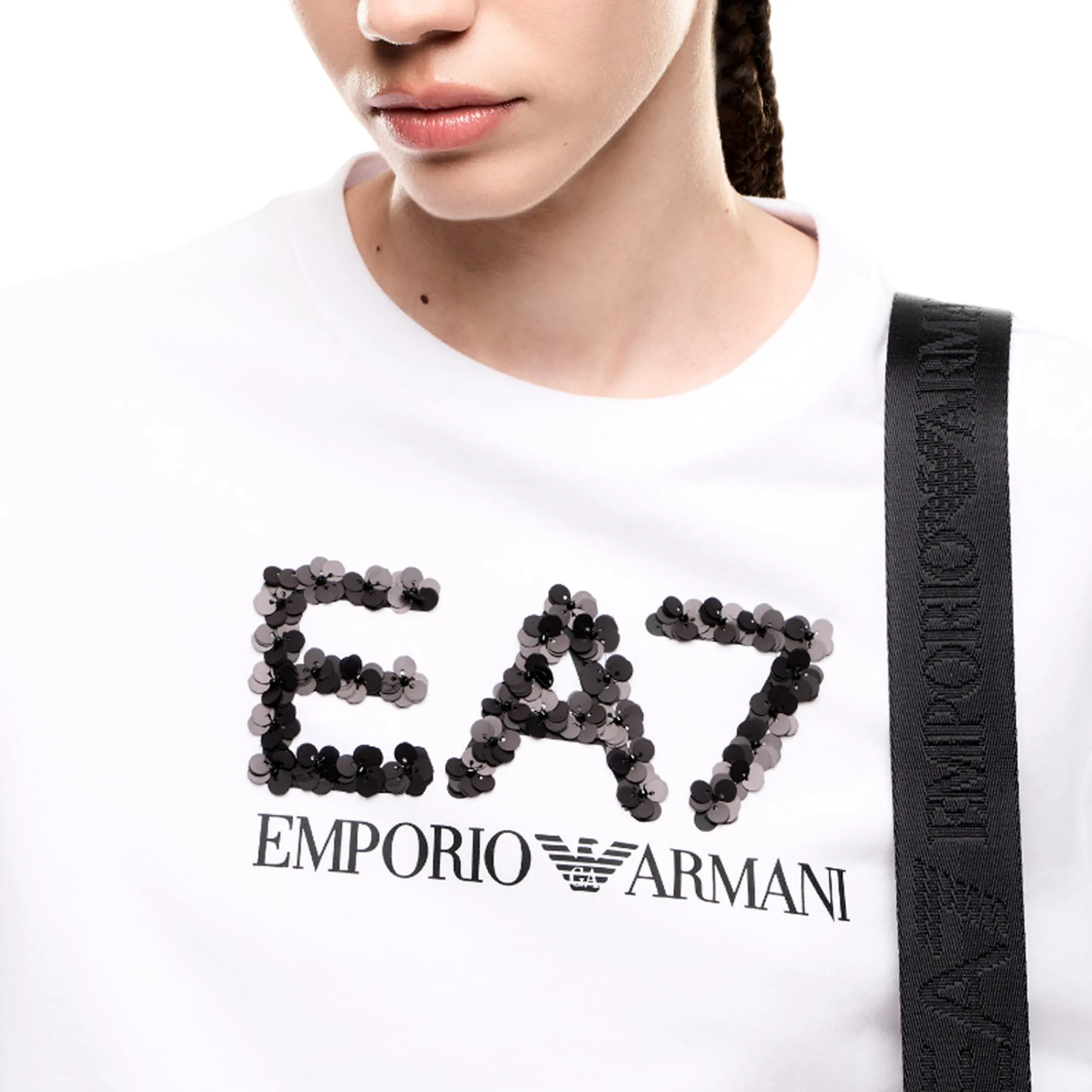 Ea7 Felpa Girocollo Con Paillettes Bianco 7W000542Af16442 164032