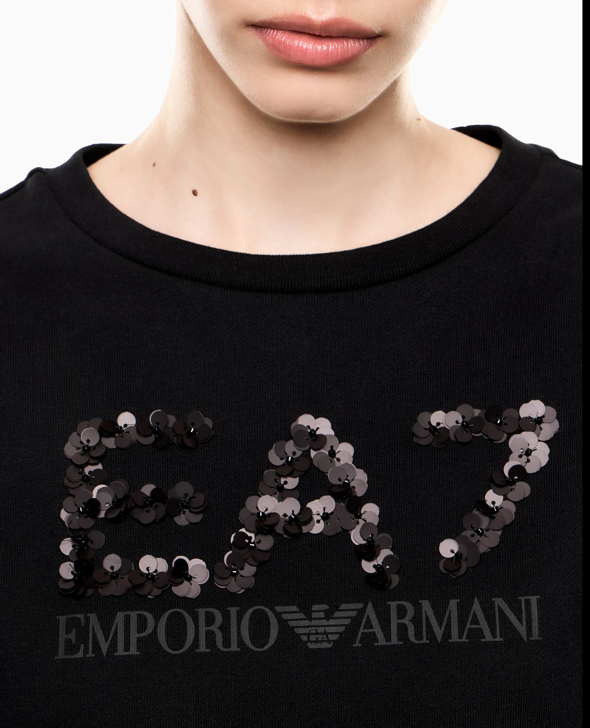 Ea7 Felpa Girocollo Con Paillettes Nero 7W000542Af16442 161408
