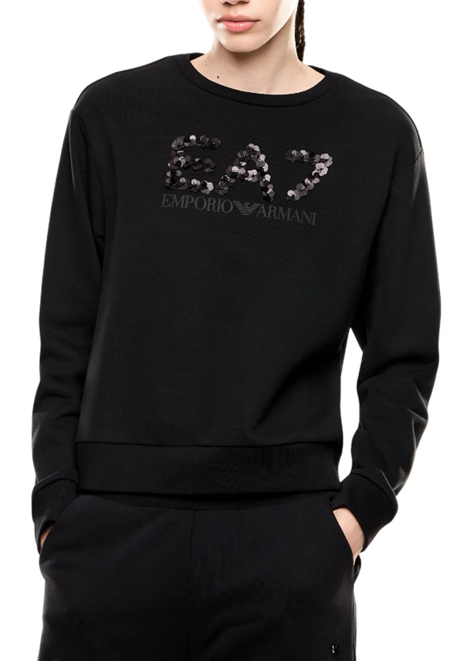 Ea7 Felpa Girocollo Con Paillettes Nero 7W000542Af16442 164039