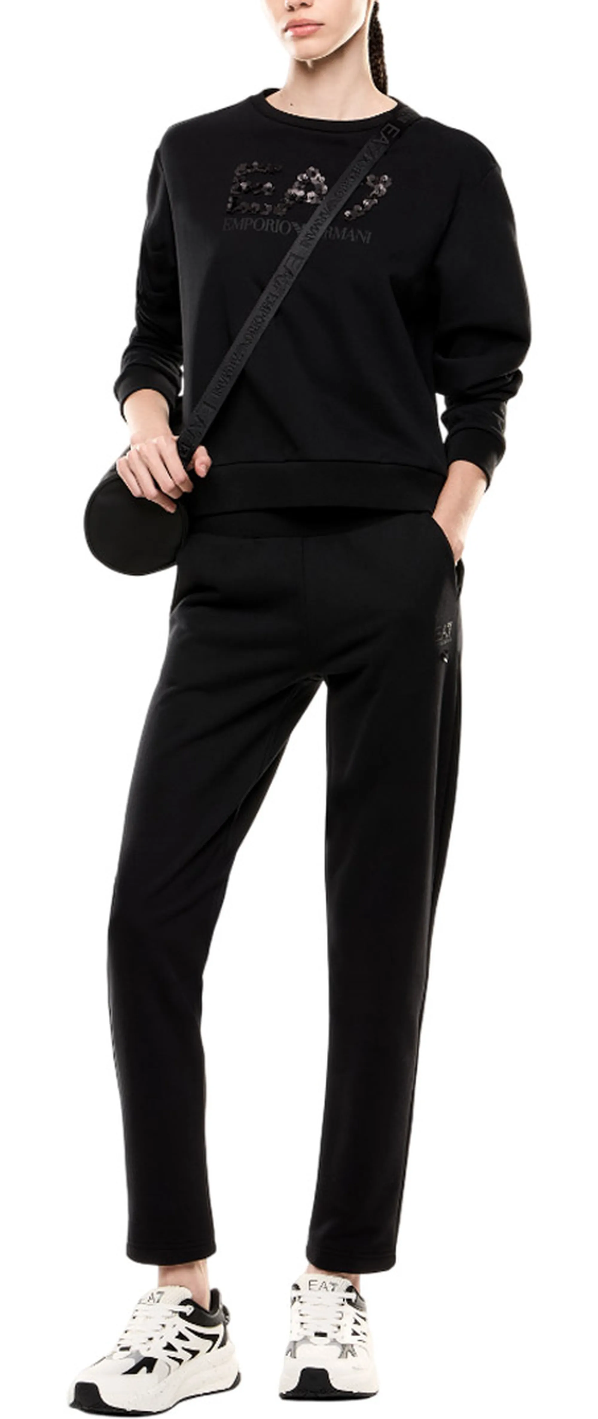 Ea7 Felpa Girocollo Con Paillettes Nero 7W000542Af16442 164041