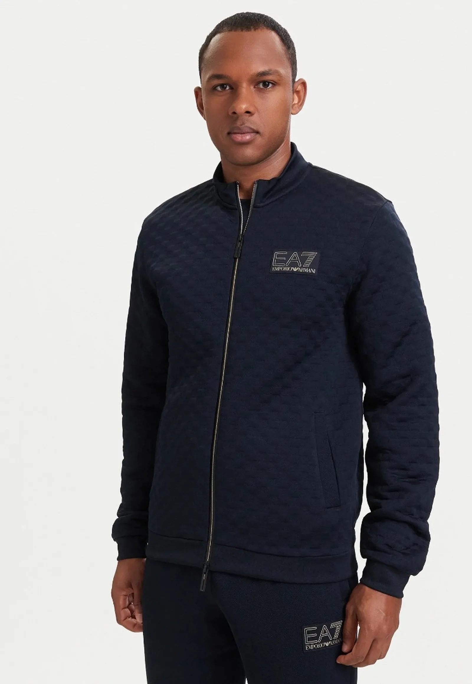 Ea7 Felpa Premium Label Con Dettagli In Maglia Blu 7M002246Af26241 191127