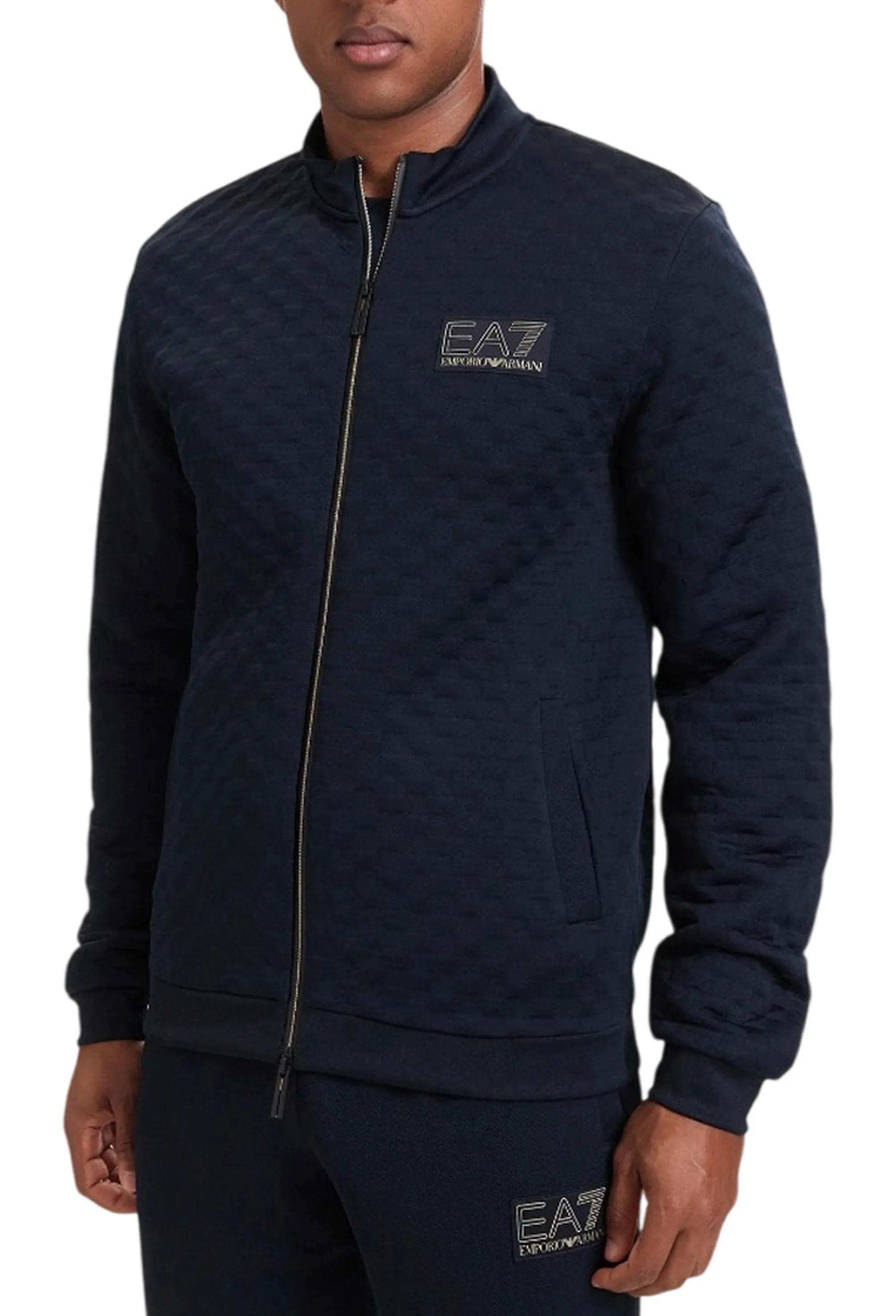 Ea7 Felpa Premium Label Con Dettagli In Maglia Blu 7M002246Af26241 191224