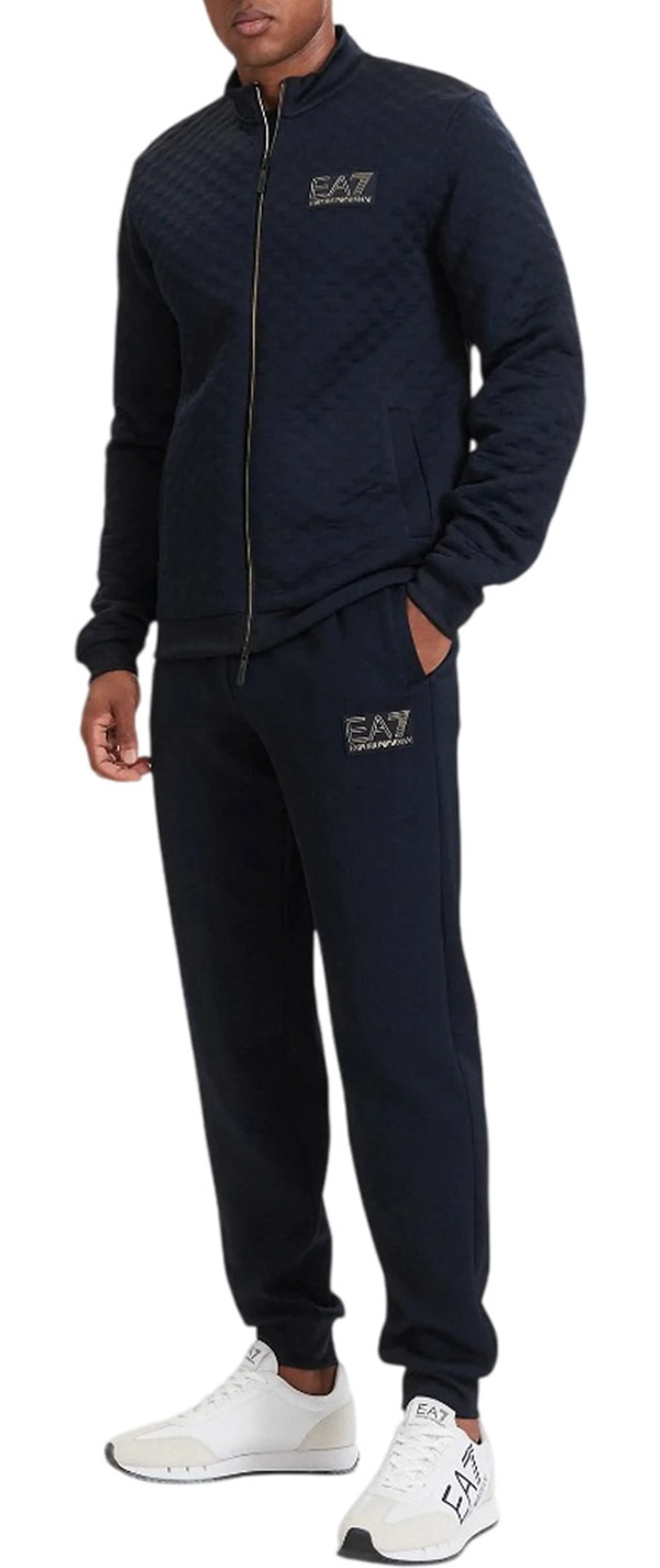 Ea7 Felpa Premium Label Con Dettagli In Maglia Blu 7M002246Af26241 191226