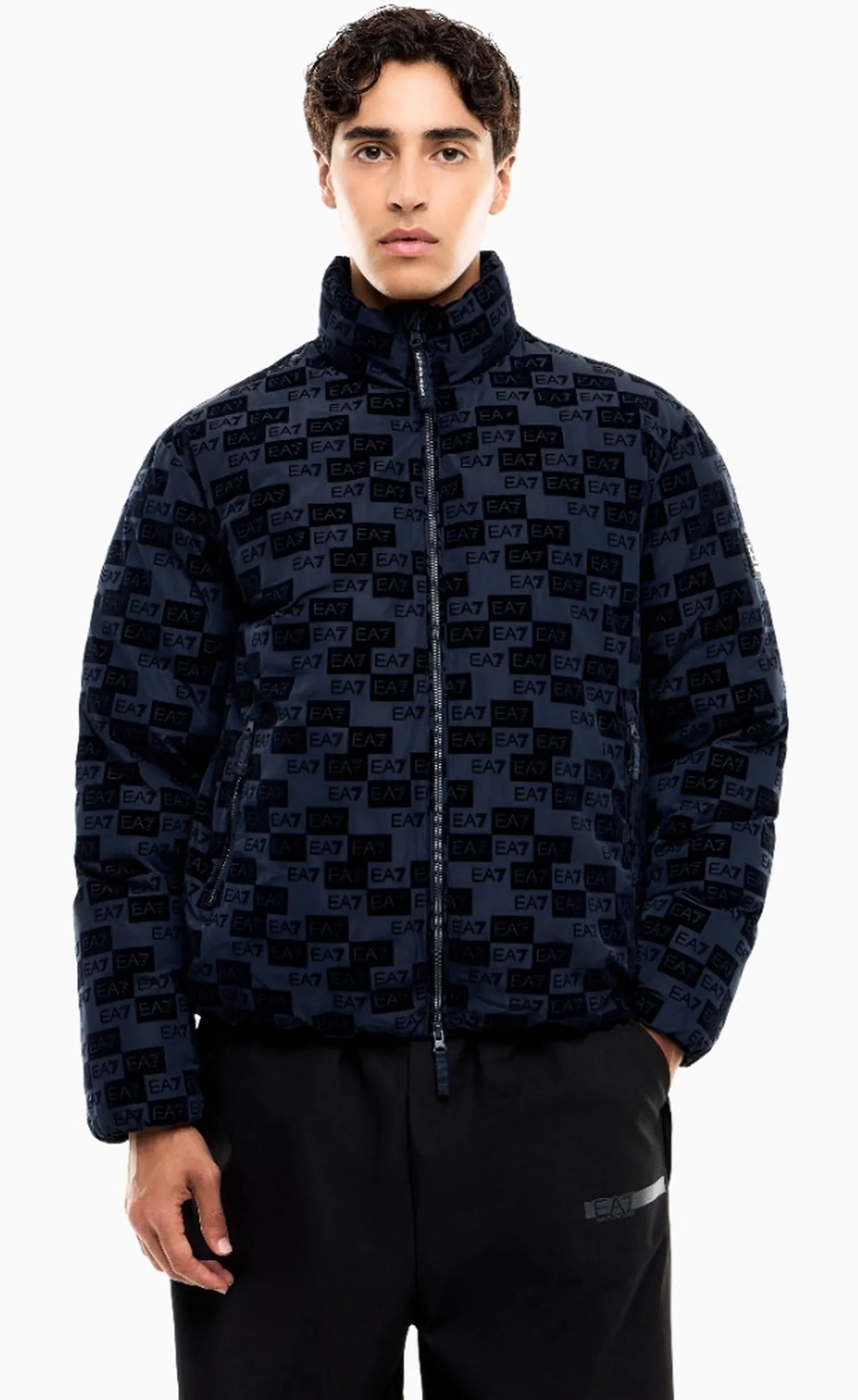Ea7 Giubbino Bomber Monogram In Velluto Blu 7M002389Af26931 191139