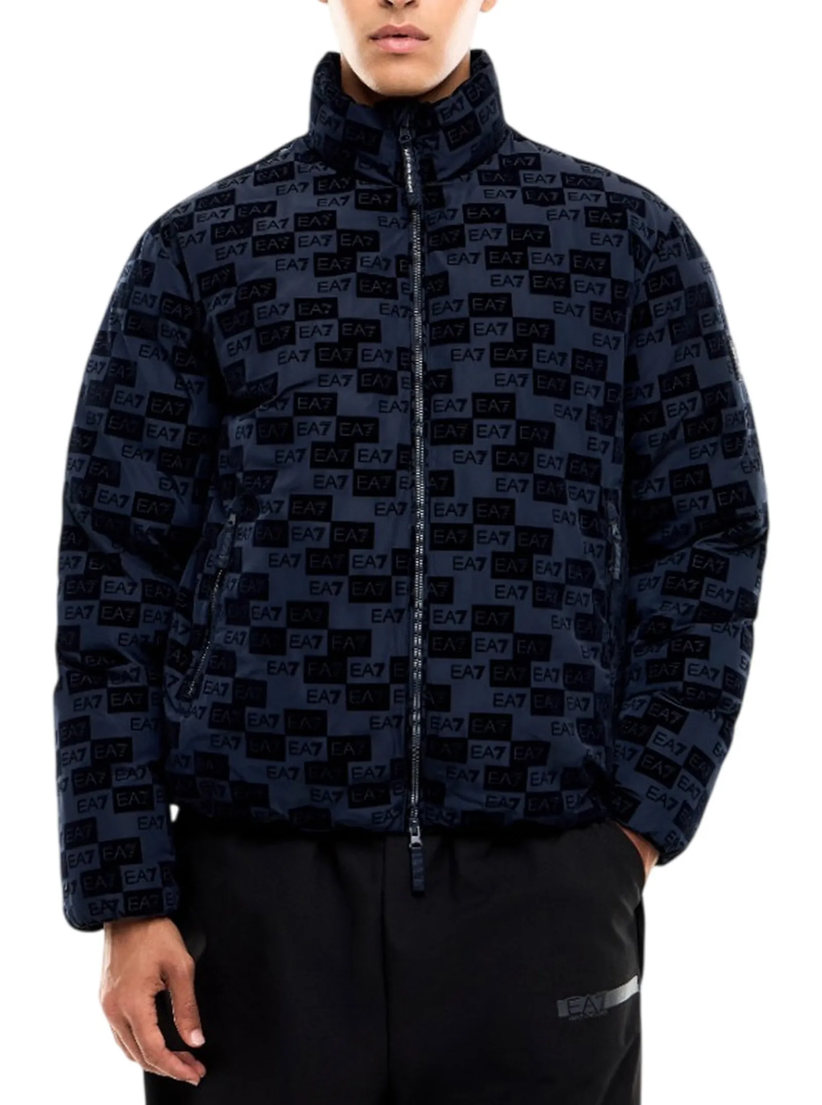 Ea7 Giubbino Bomber Monogram In Velluto Blu 7M002389Af26931 192512