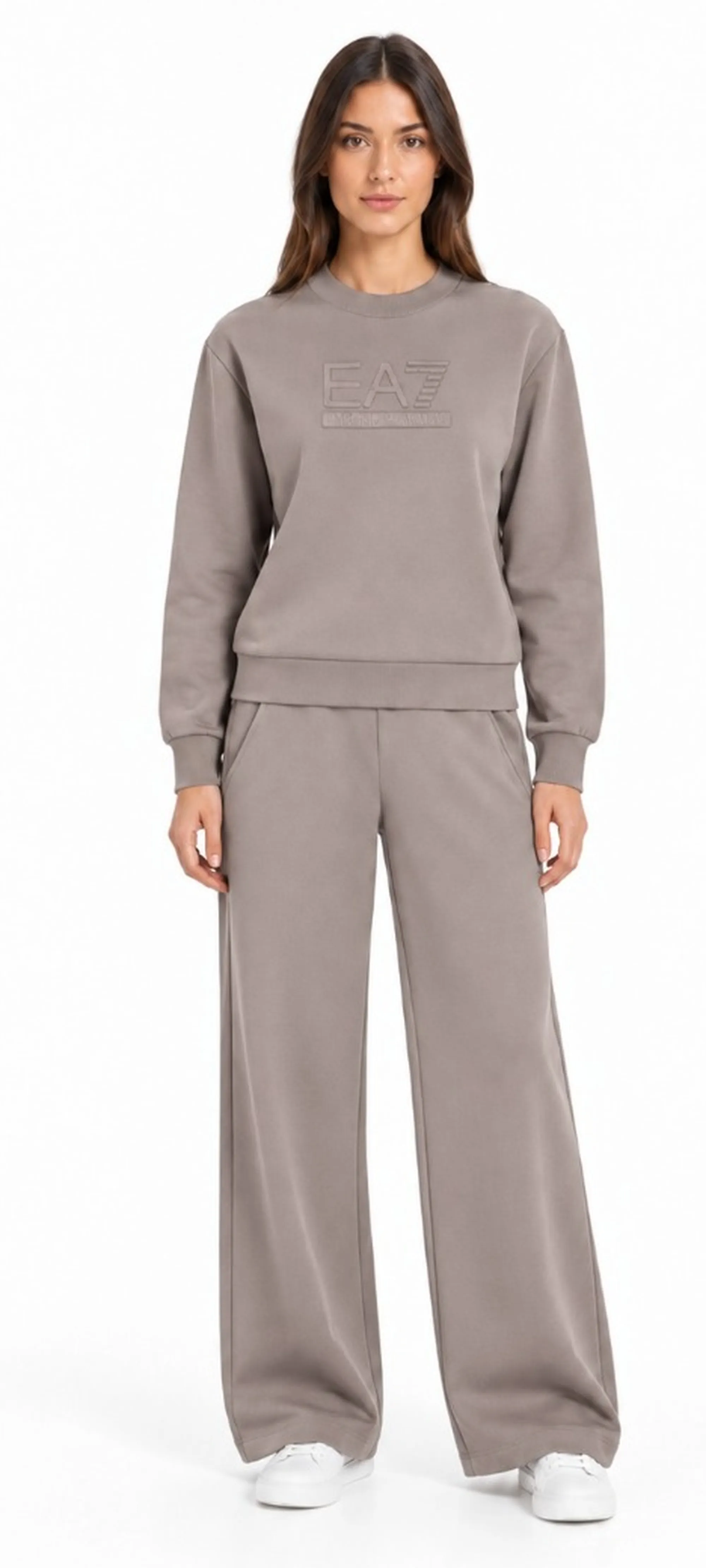 Ea7 Tuta In Jesey Di Cotone Oversize Beige 7W001407Af20758 190861
