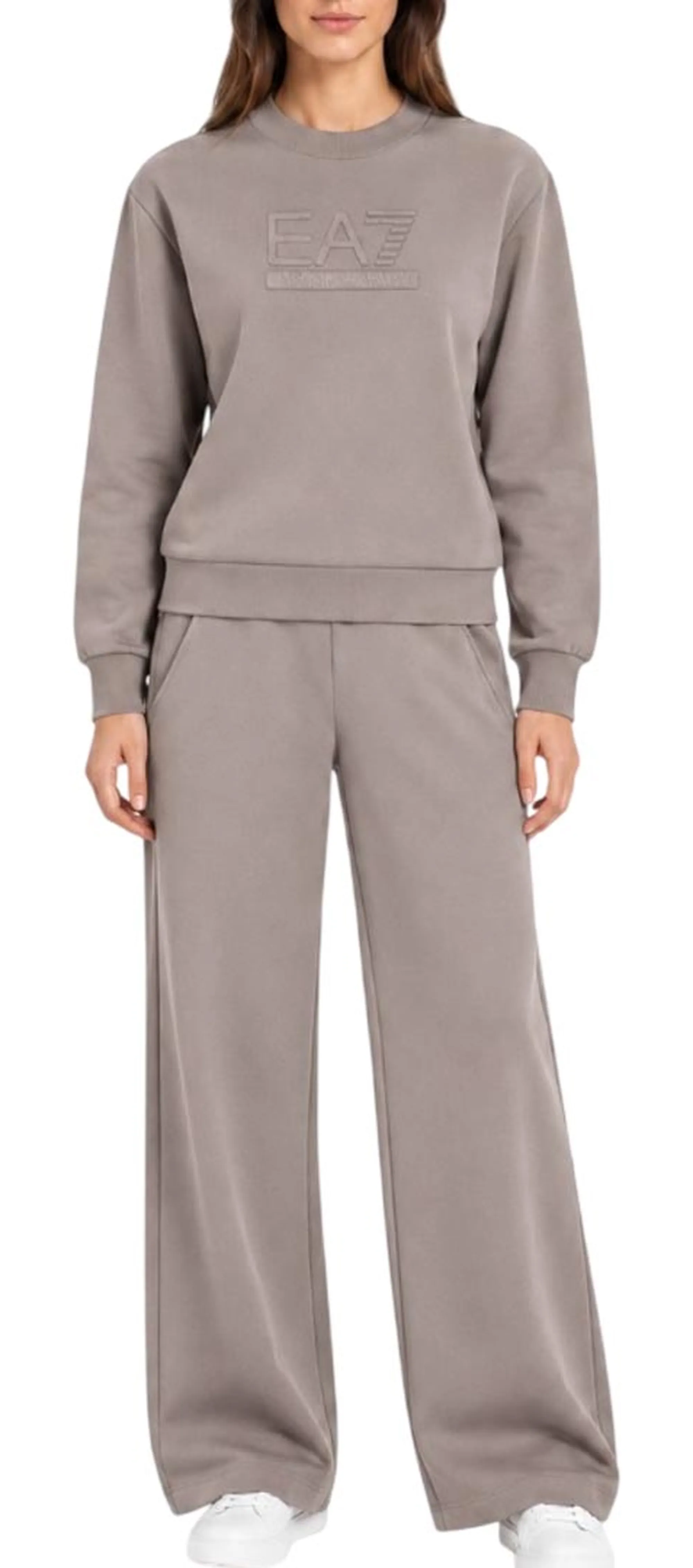 Ea7 Tuta In Jesey Di Cotone Oversize Beige 7W001407Af20758 195593
