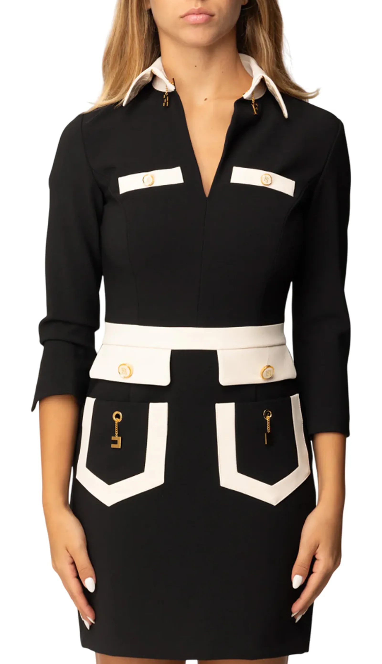 Elisabetta Franchi Abito Color Block In Doppio Crepe Abt0156E2 153774