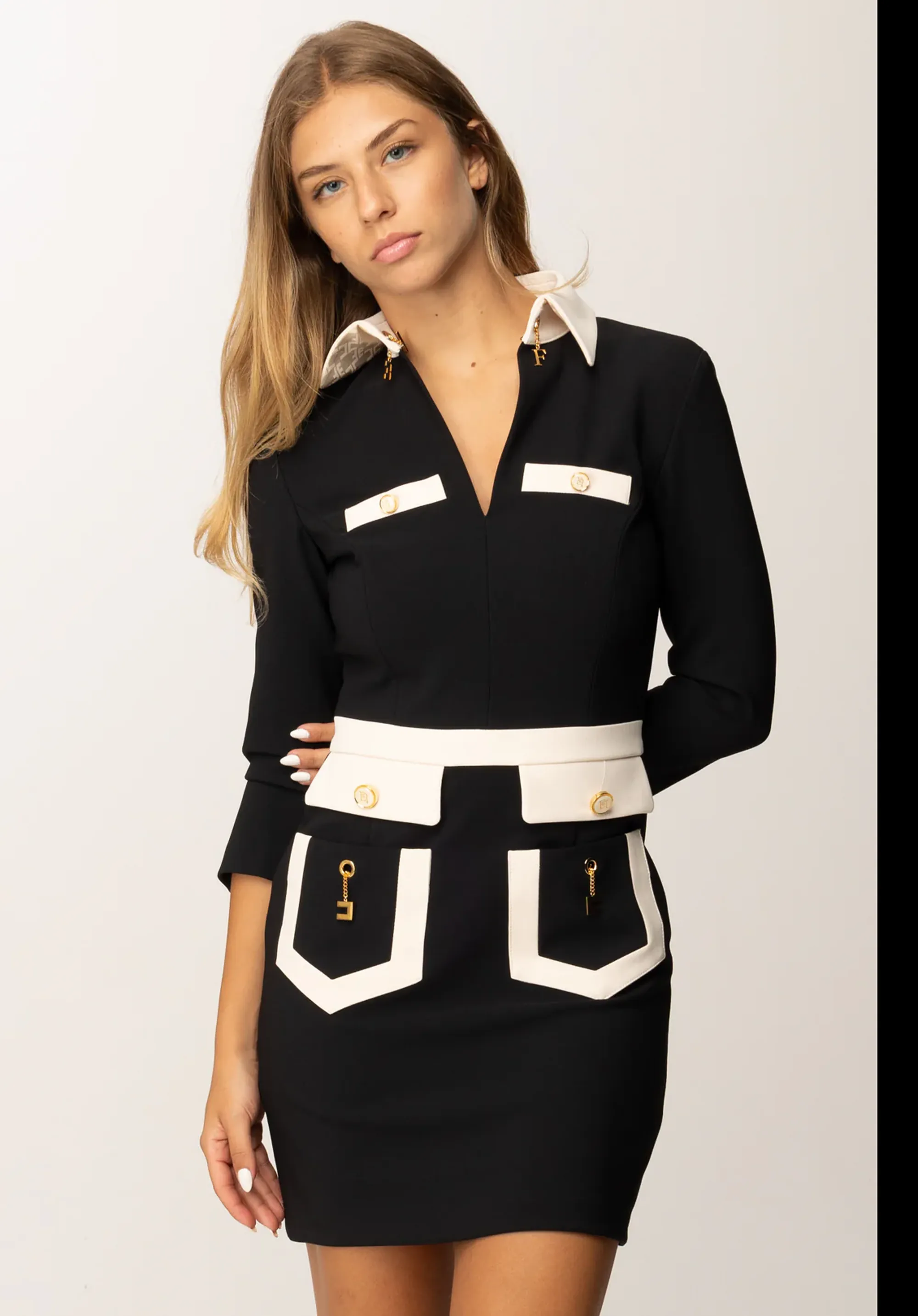 Elisabetta Franchi B'Double Crepe Color Block Dress' Black Abt0156E2 153029