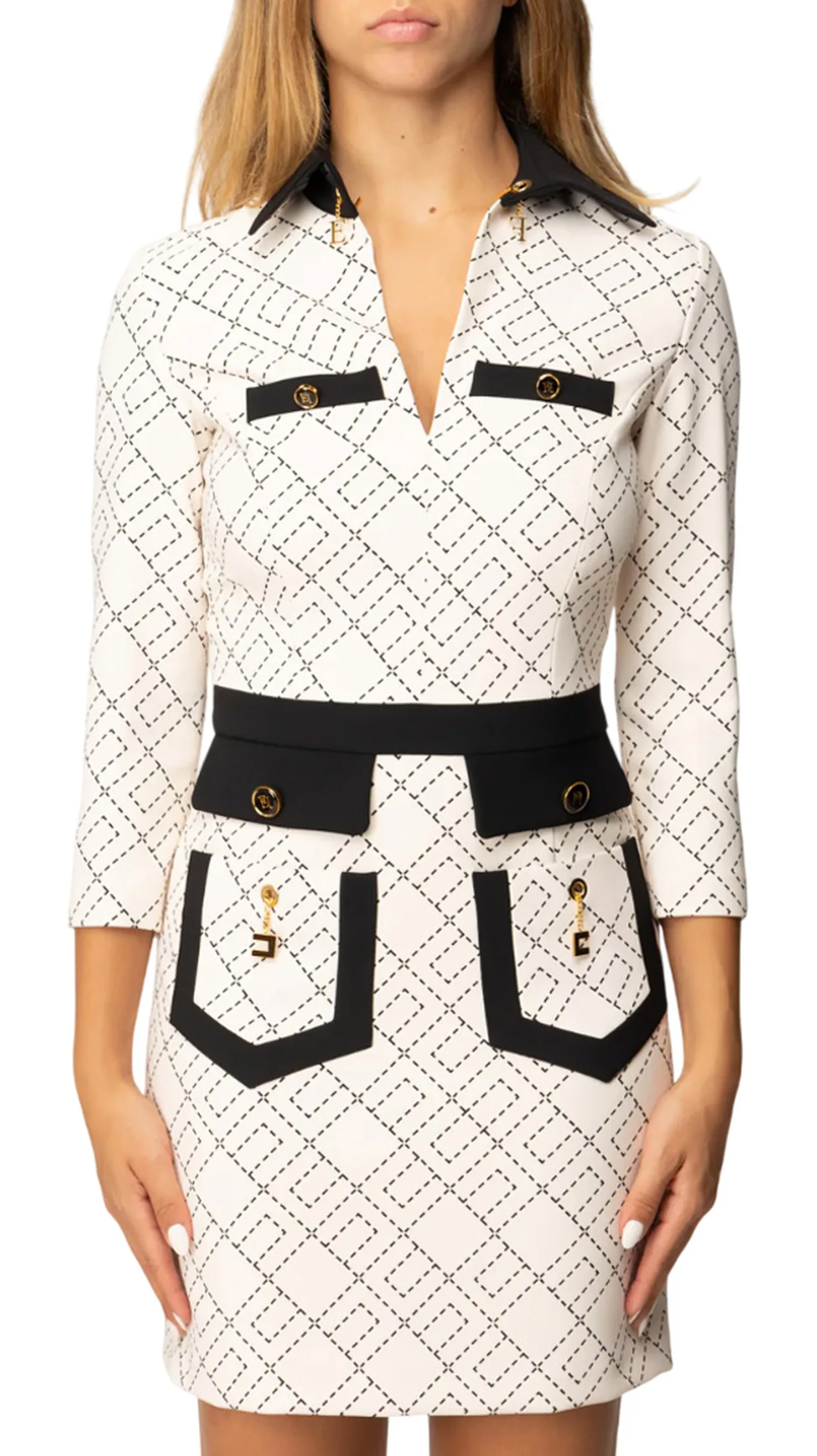 Elisabetta Franchi Abito Con Stampa E Color Block Abs0156E2 153777