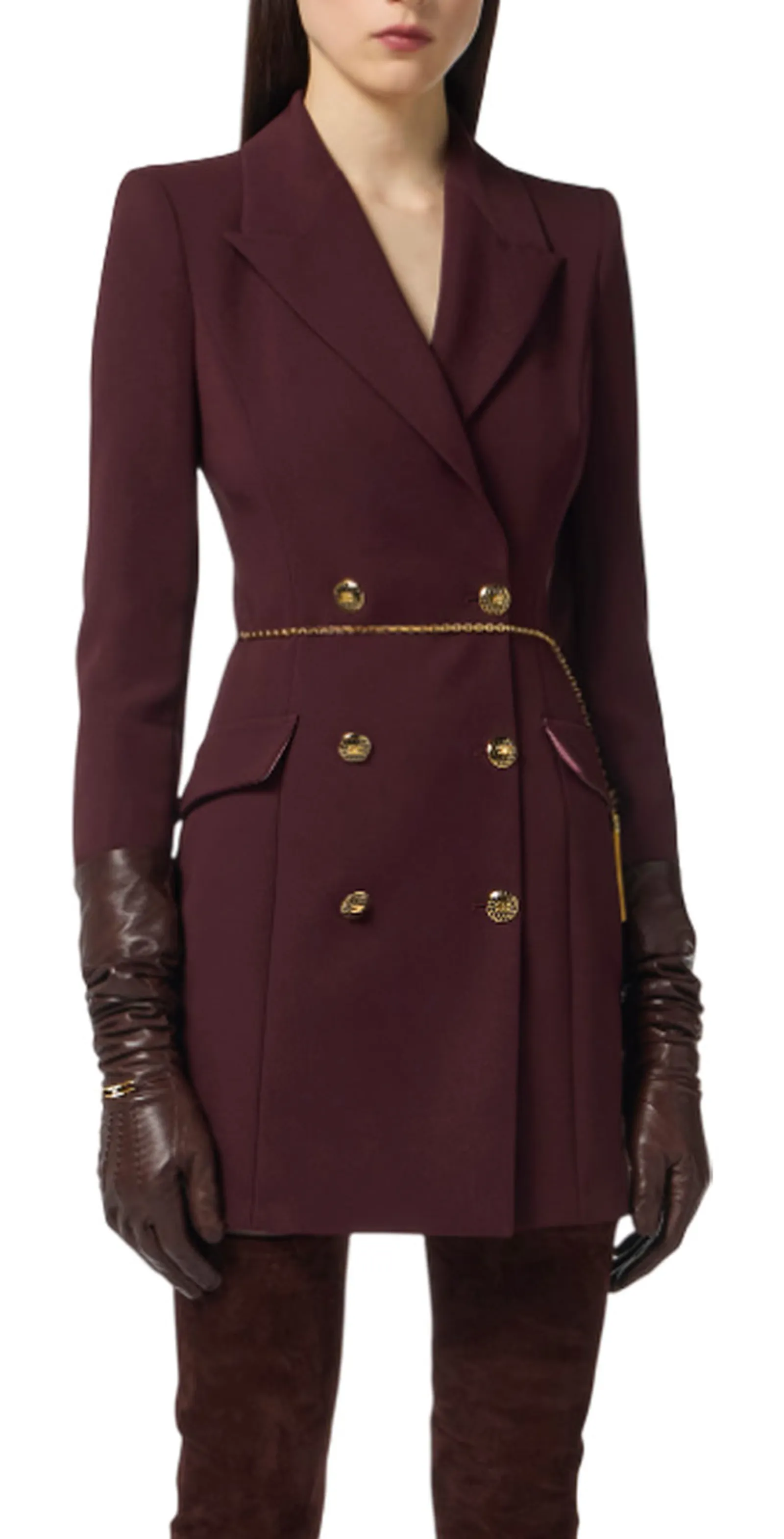 Elisabetta Franchi Abito In Crepe Leggero Con Catena Gioiello Merlot Ab89657E2 157544