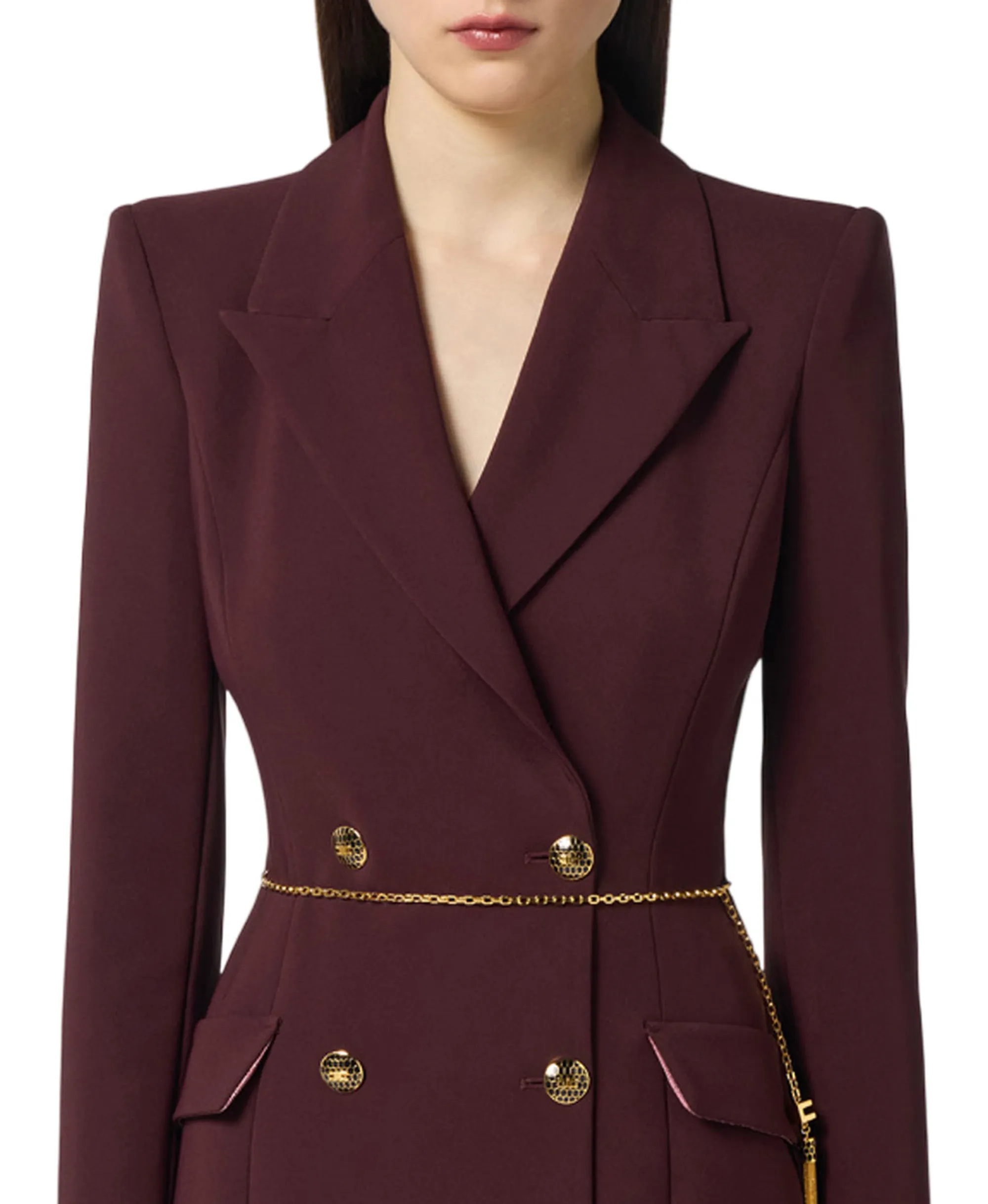 Elisabetta Franchi B'Lightweight Crepe Dress With Jewel Chain' Merlot Ab89657E2 157546