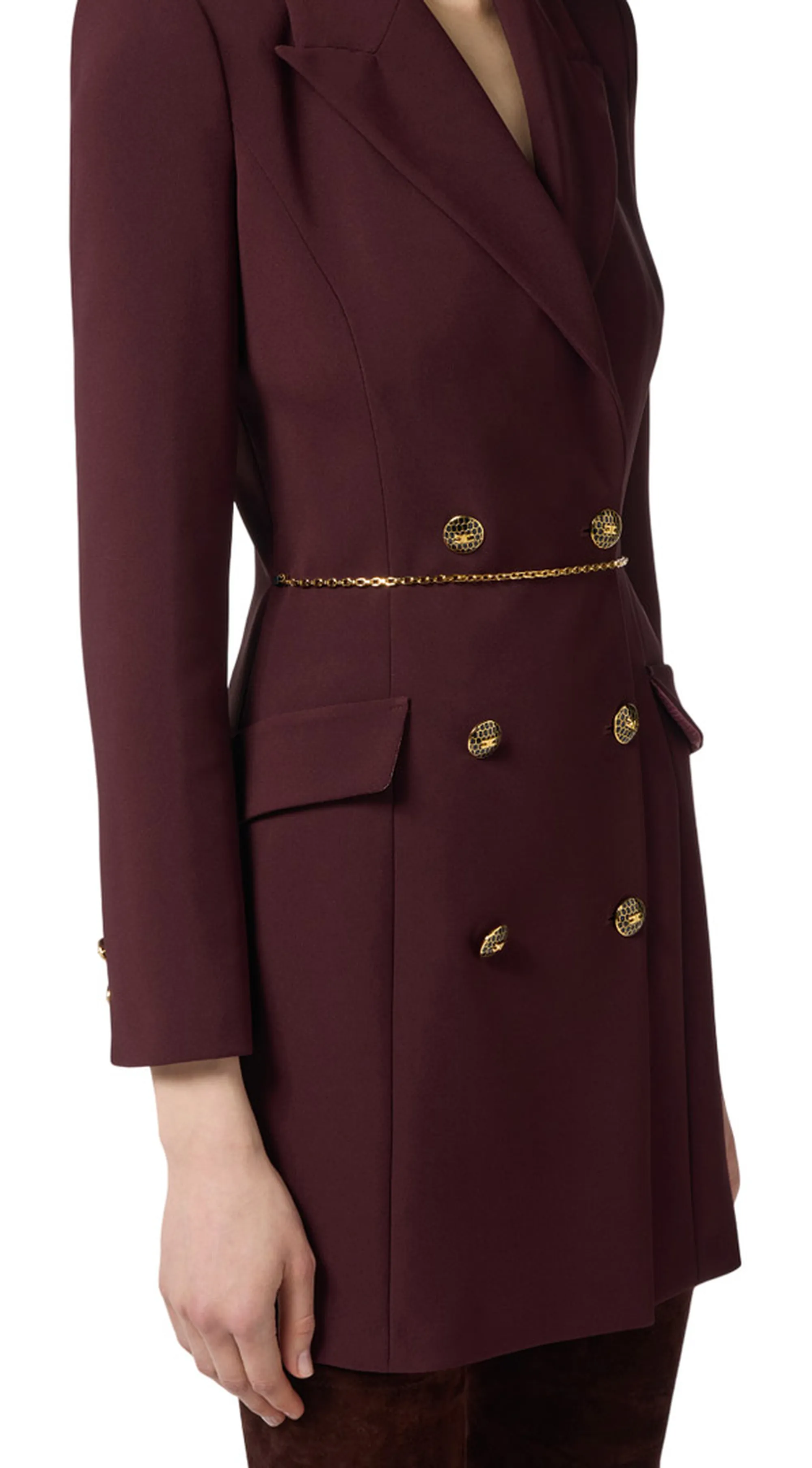 Elisabetta Franchi B'Lightweight Crepe Dress With Jewel Chain' Merlot Ab89657E2 157547