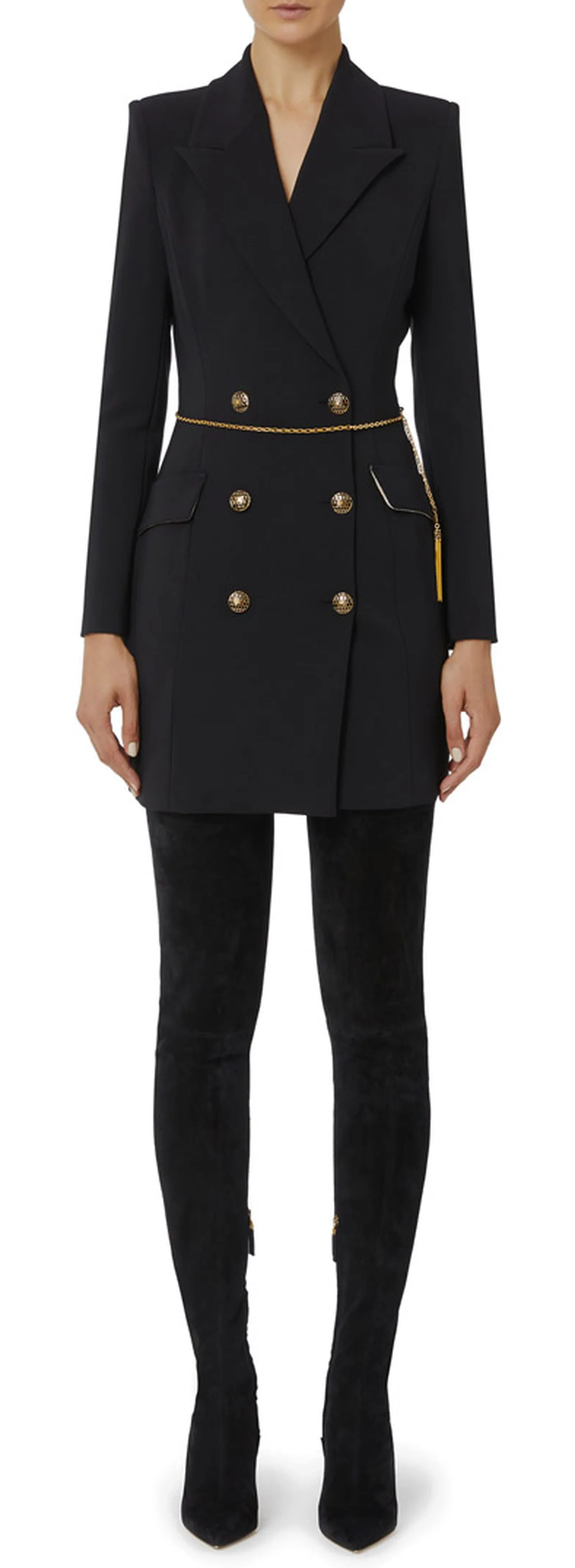 Elisabetta Franchi Abito In Crepe Leggero Con Catena Gioiello Nero Ab89657E2 153891