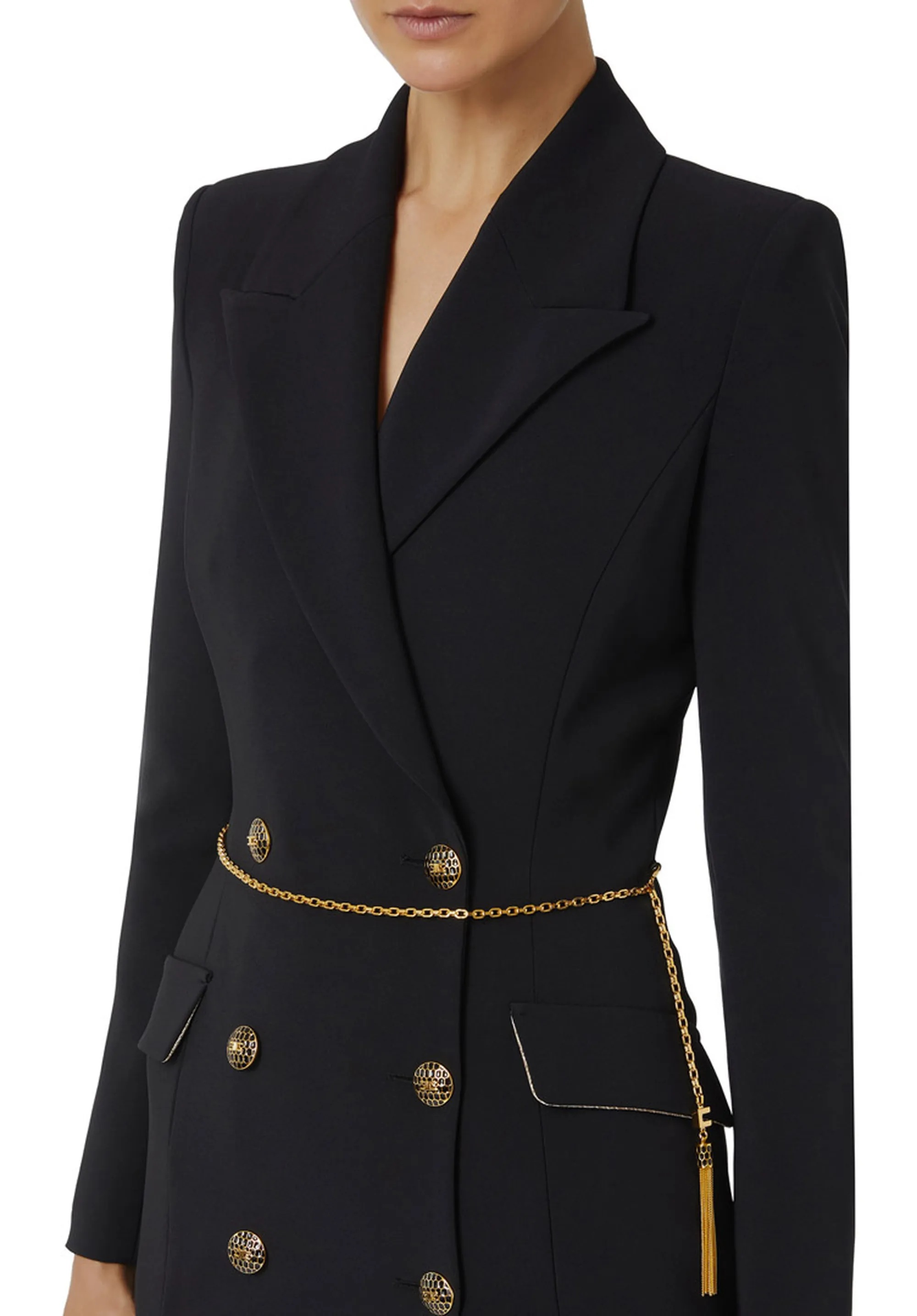 Elisabetta Franchi B'Lightweight Crepe Dress With Jewel Chain' Black Ab89657E2 153893