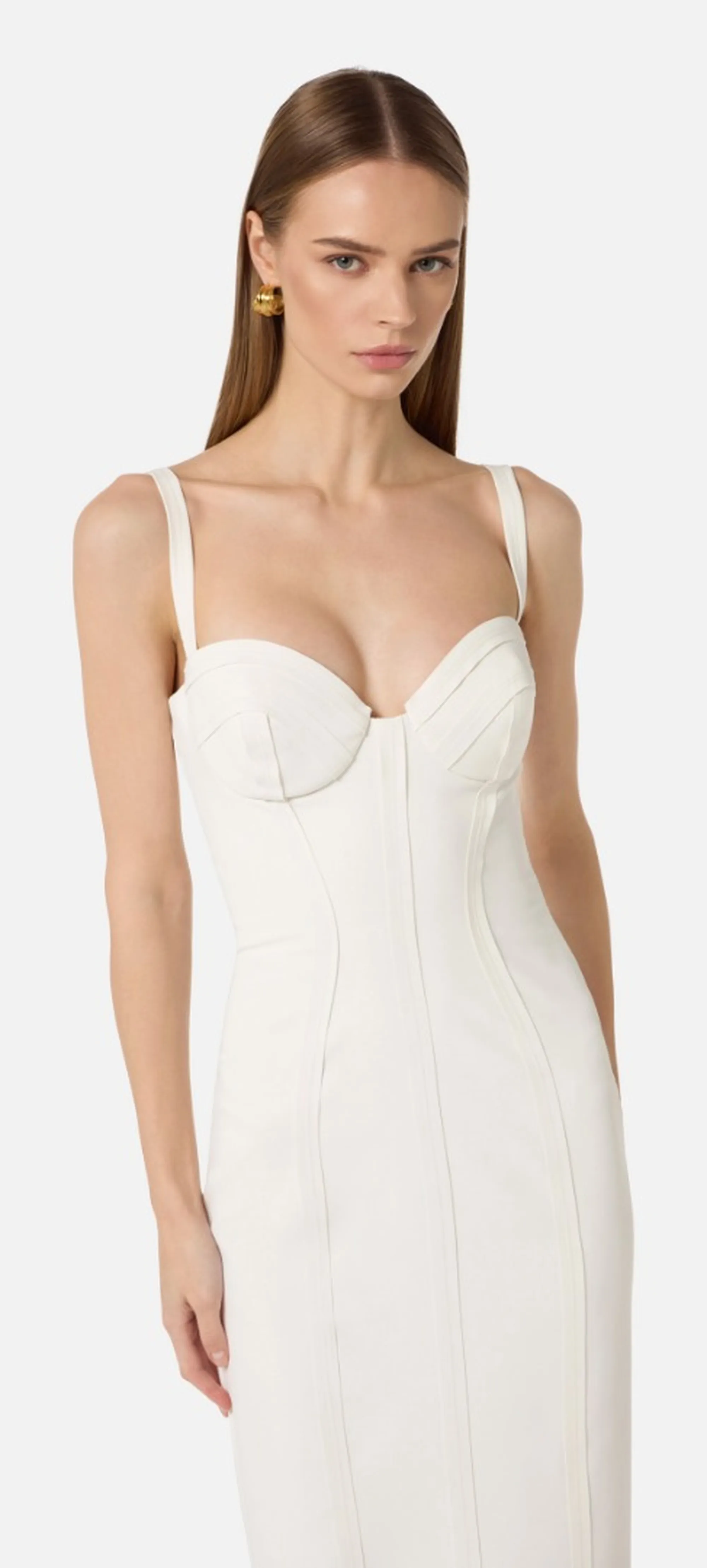 Elisabetta Franchi B'Lightweight Crepe Dress With Raw-Cut Fabric' Ivory Ab91861E2 172119