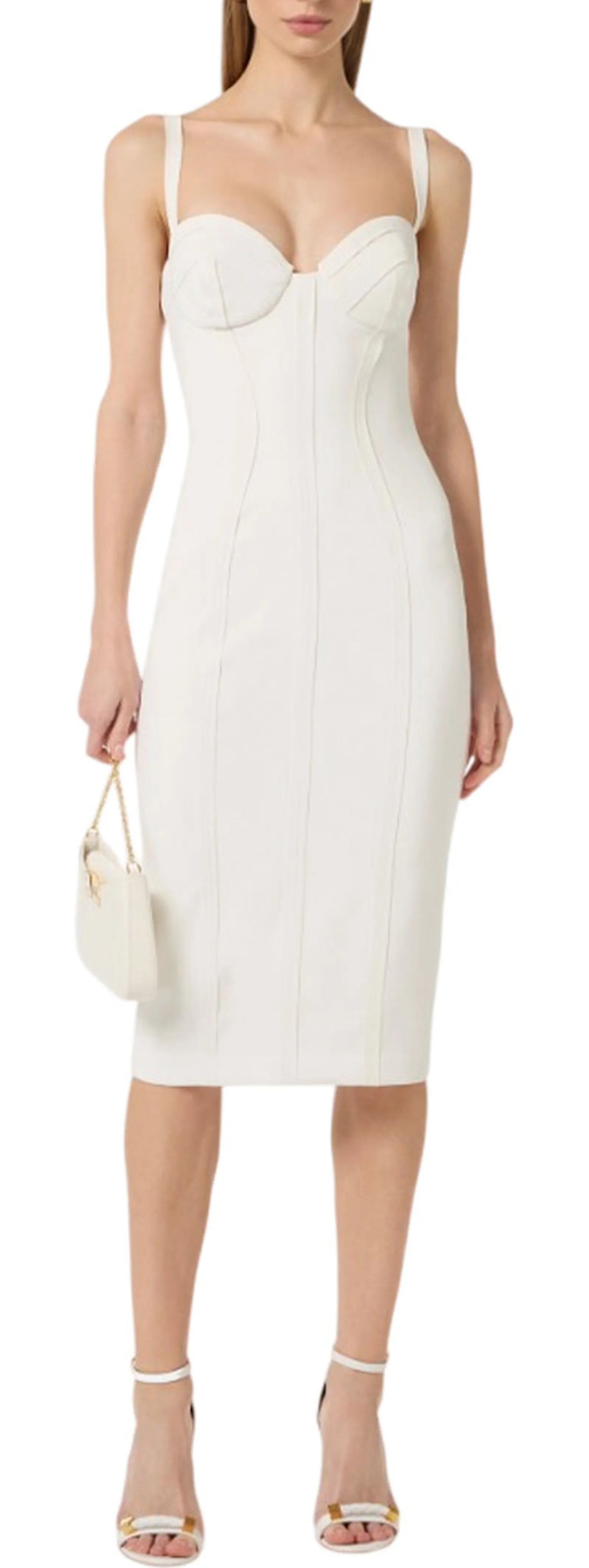 Elisabetta Franchi Abito In Crepe Leggero Con Tessuto A Taglio Vivo Avorio Ab91861E2 178479