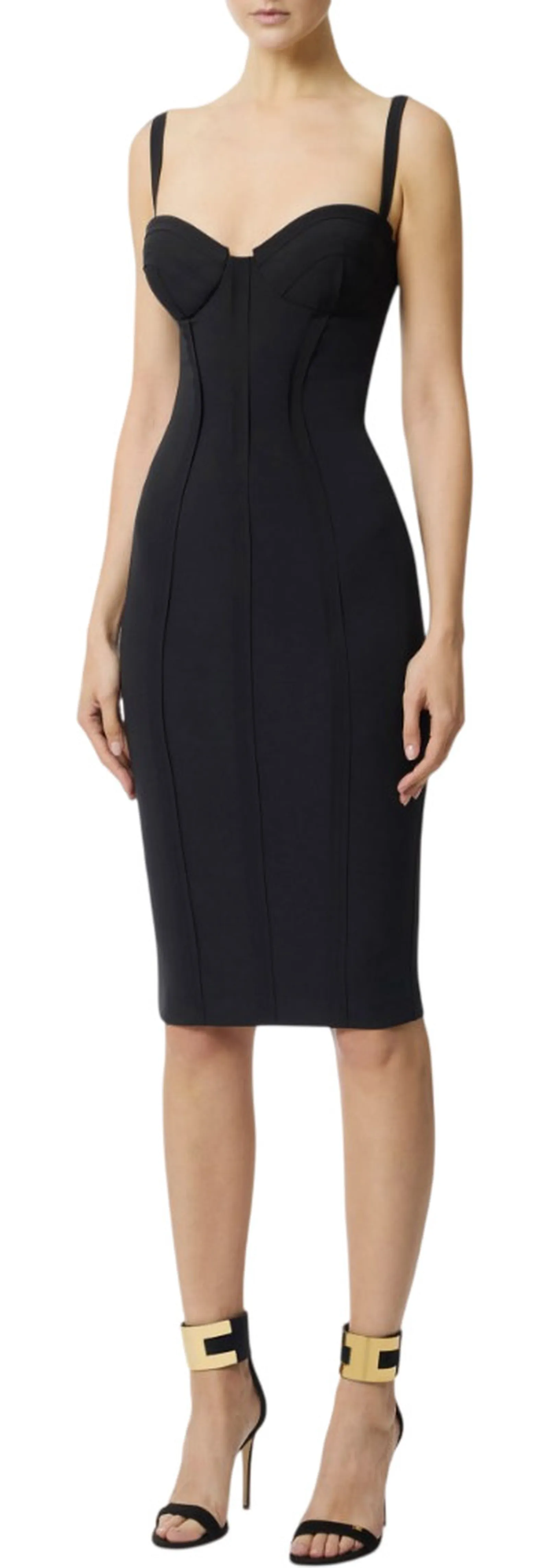 Elisabetta Franchi Abito In Crepe Leggero Con Tessuto A Taglio Vivo Nero Ab91861E2 178476