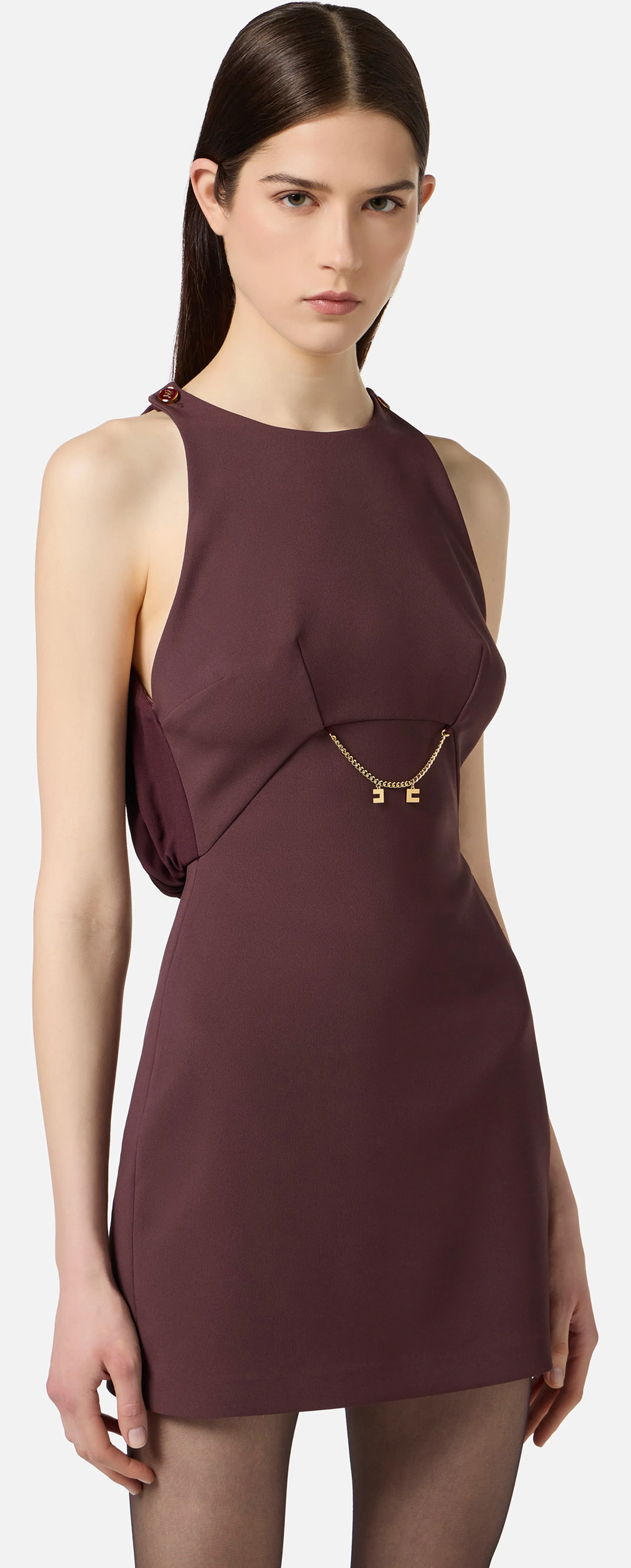 Elisabetta Franchi B'Double Crepe And Georgette Dress' Merlot Ab80856E2 153035