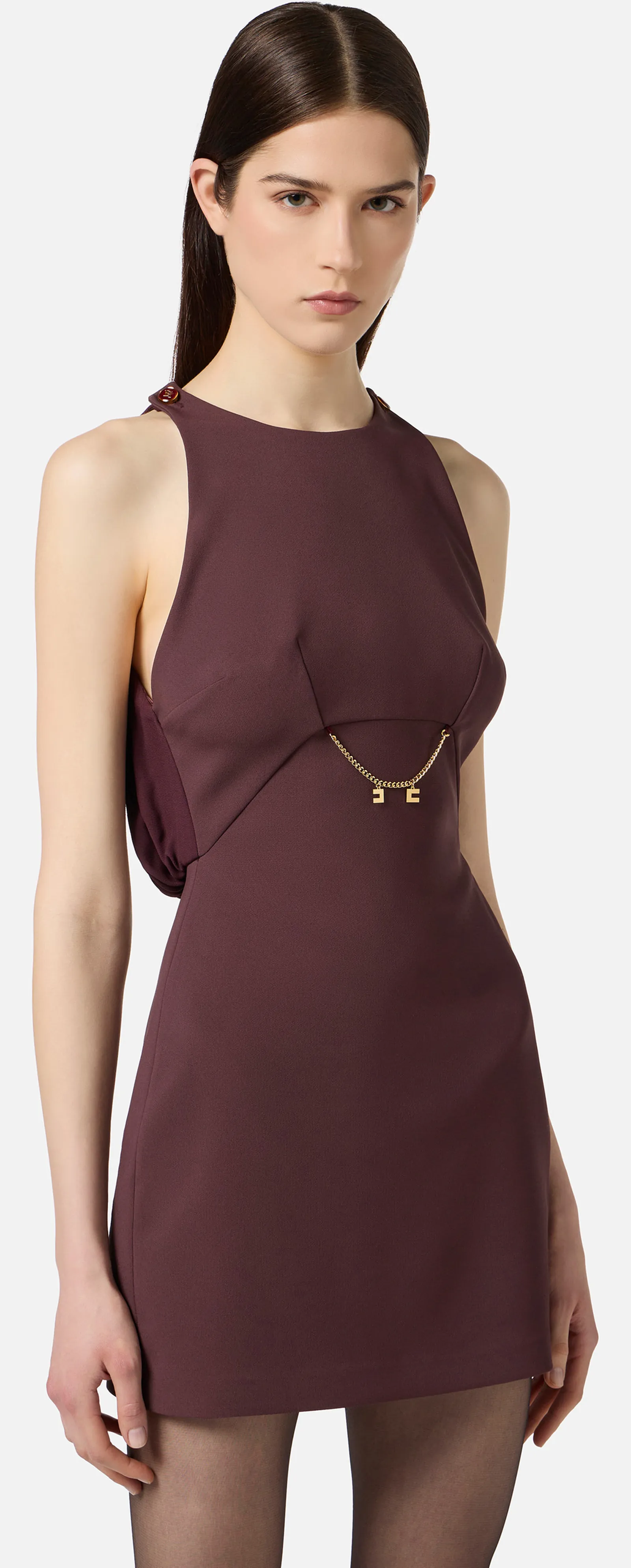 Elisabetta Franchi Abito In Doppio Crepe E Georgette Merlot Ab80856E2 153035